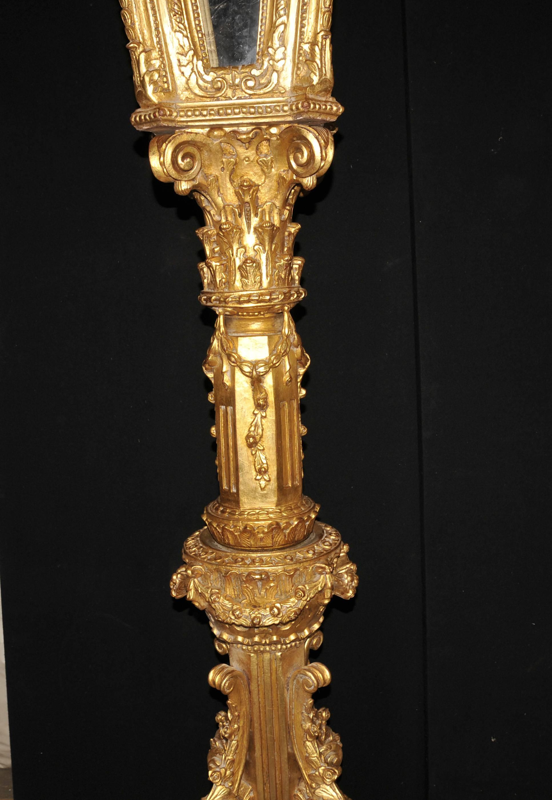 Pair of XL Italian Giltwood Lamps Architectural Lighting Lantern In Good Condition For Sale In Potters Bar, Herts