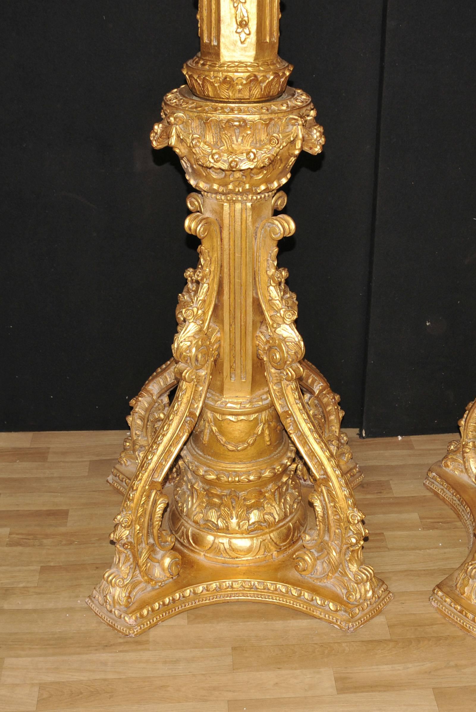 Pair of XL Italian Giltwood Lamps Architectural Lighting Lantern For Sale 2