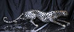 Art Deco Style Silver Bronze Cheetah Statue Cats Leopard