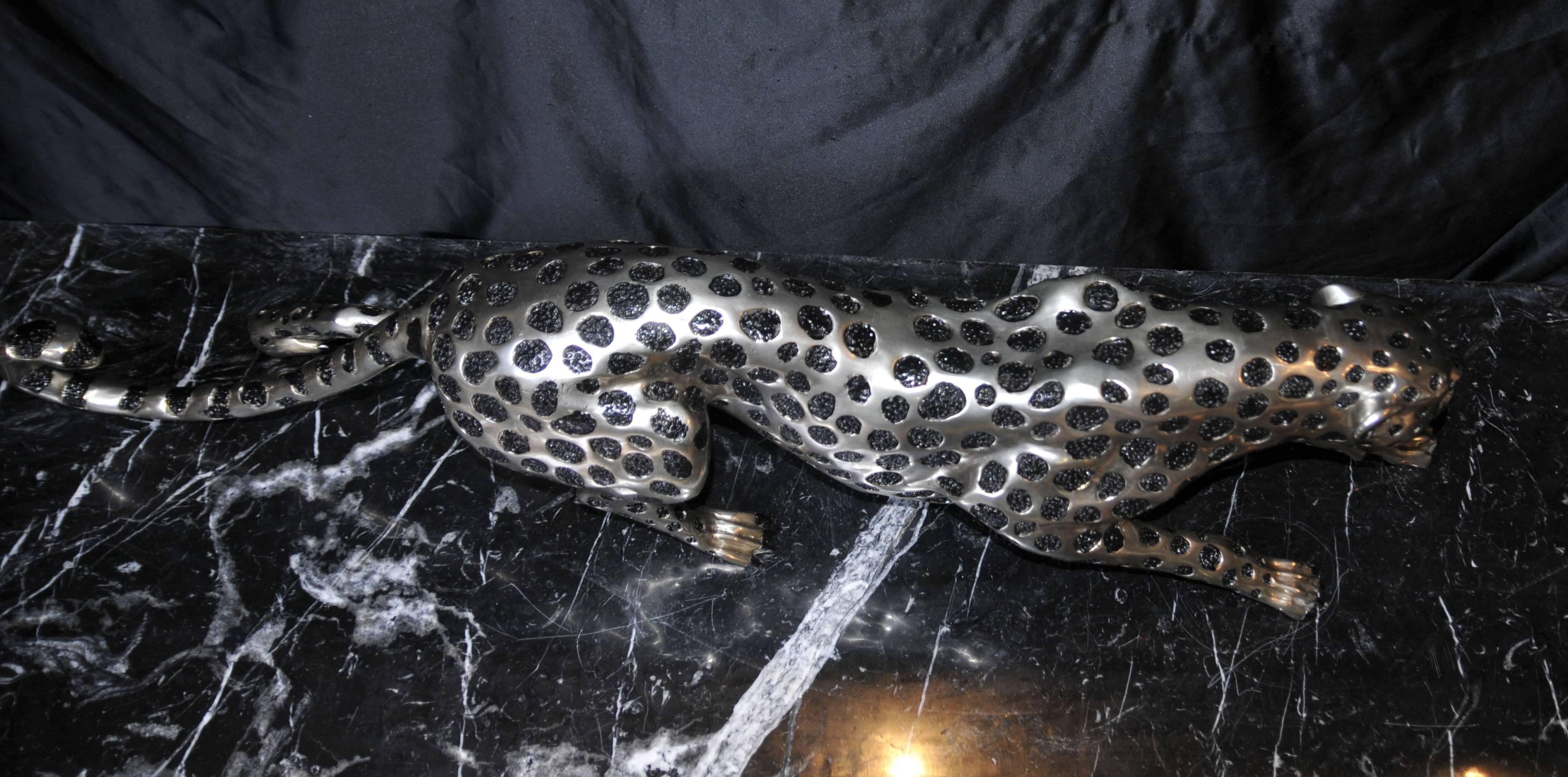 Art Deco Style Silver Bronze Cheetah Statue Cats Leopard 3