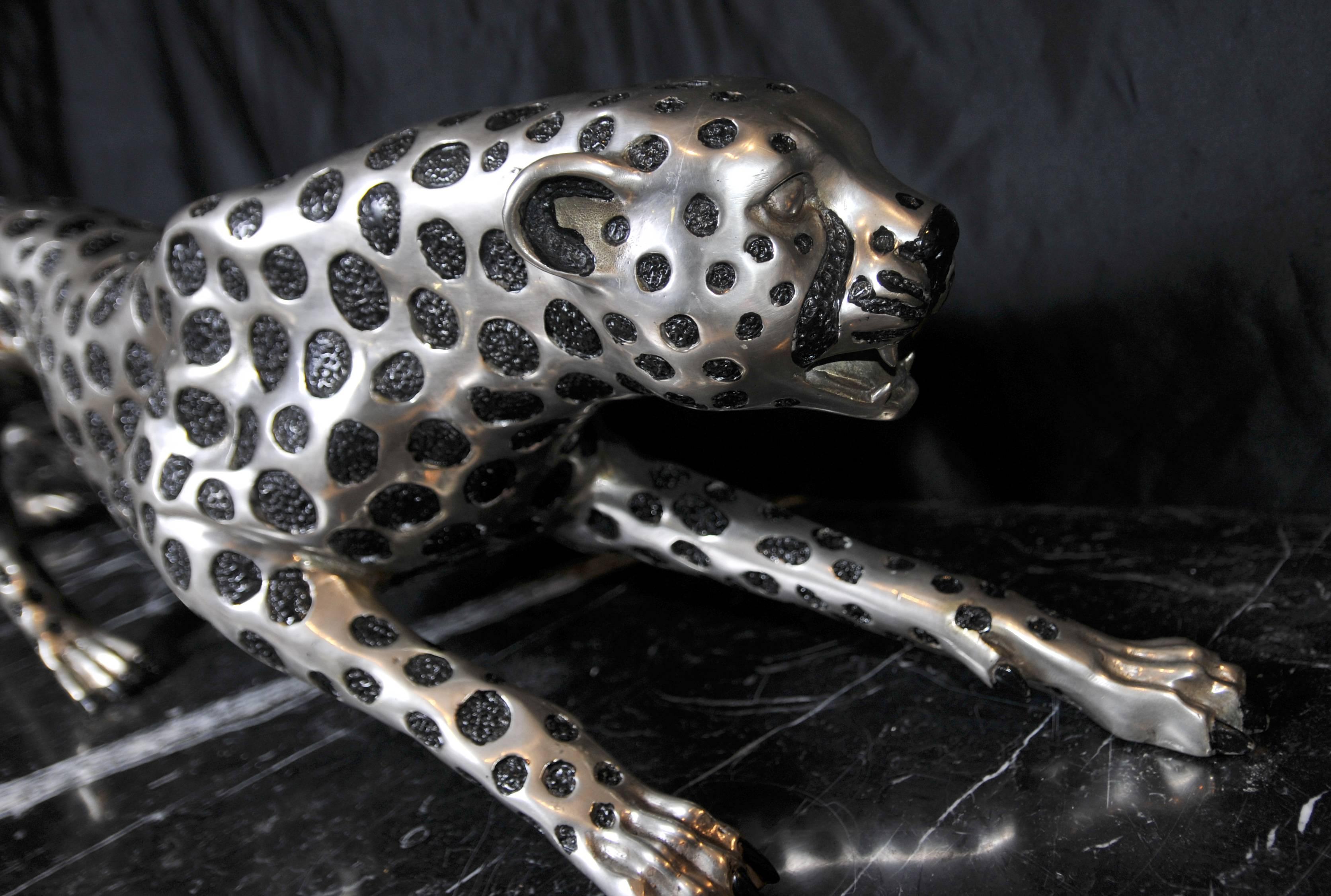 Art Deco Style Silver Bronze Cheetah Statue Cats Leopard 4