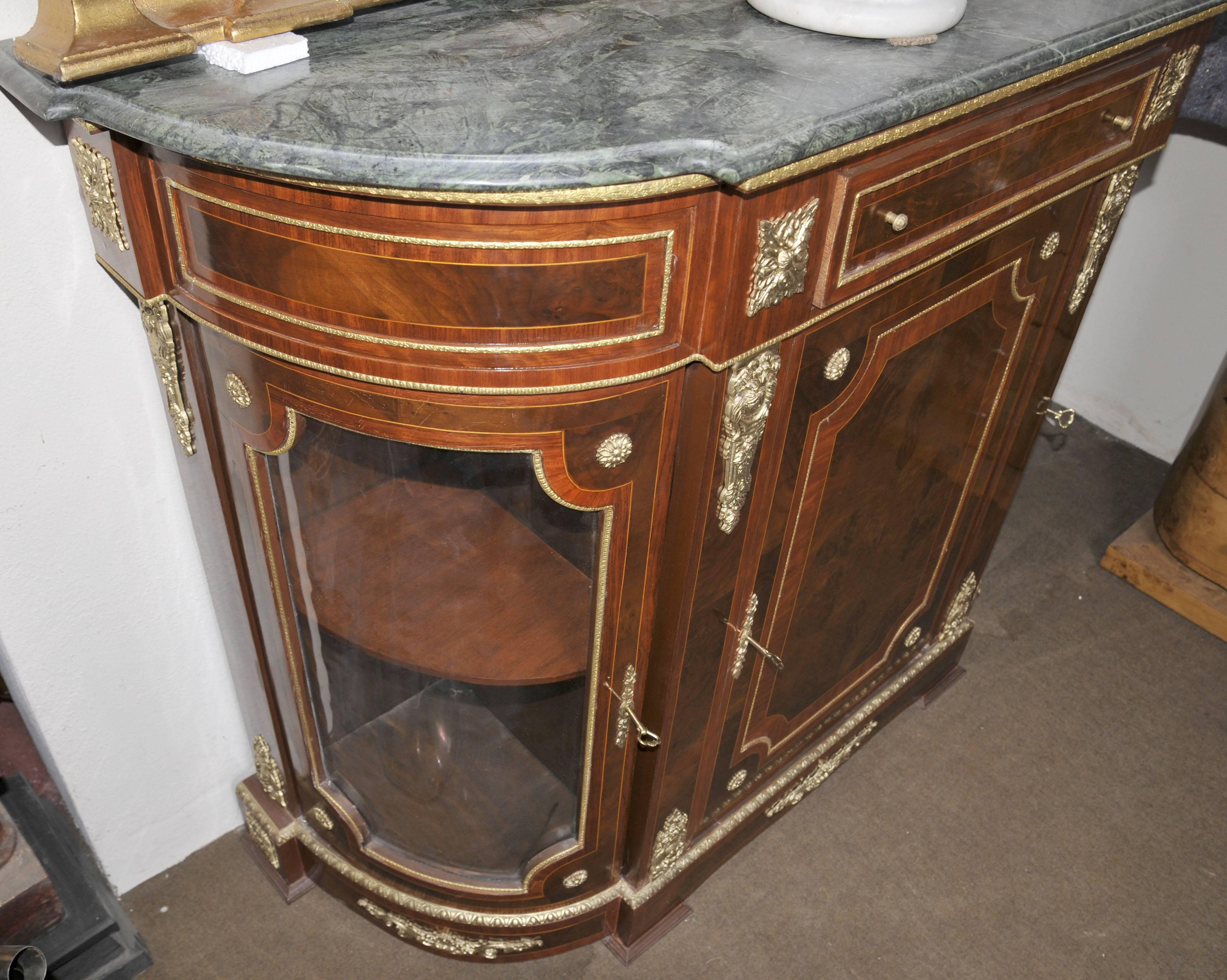 European  French Empire Style Cabinet Sideboard Kingwood Marble Top For Sale