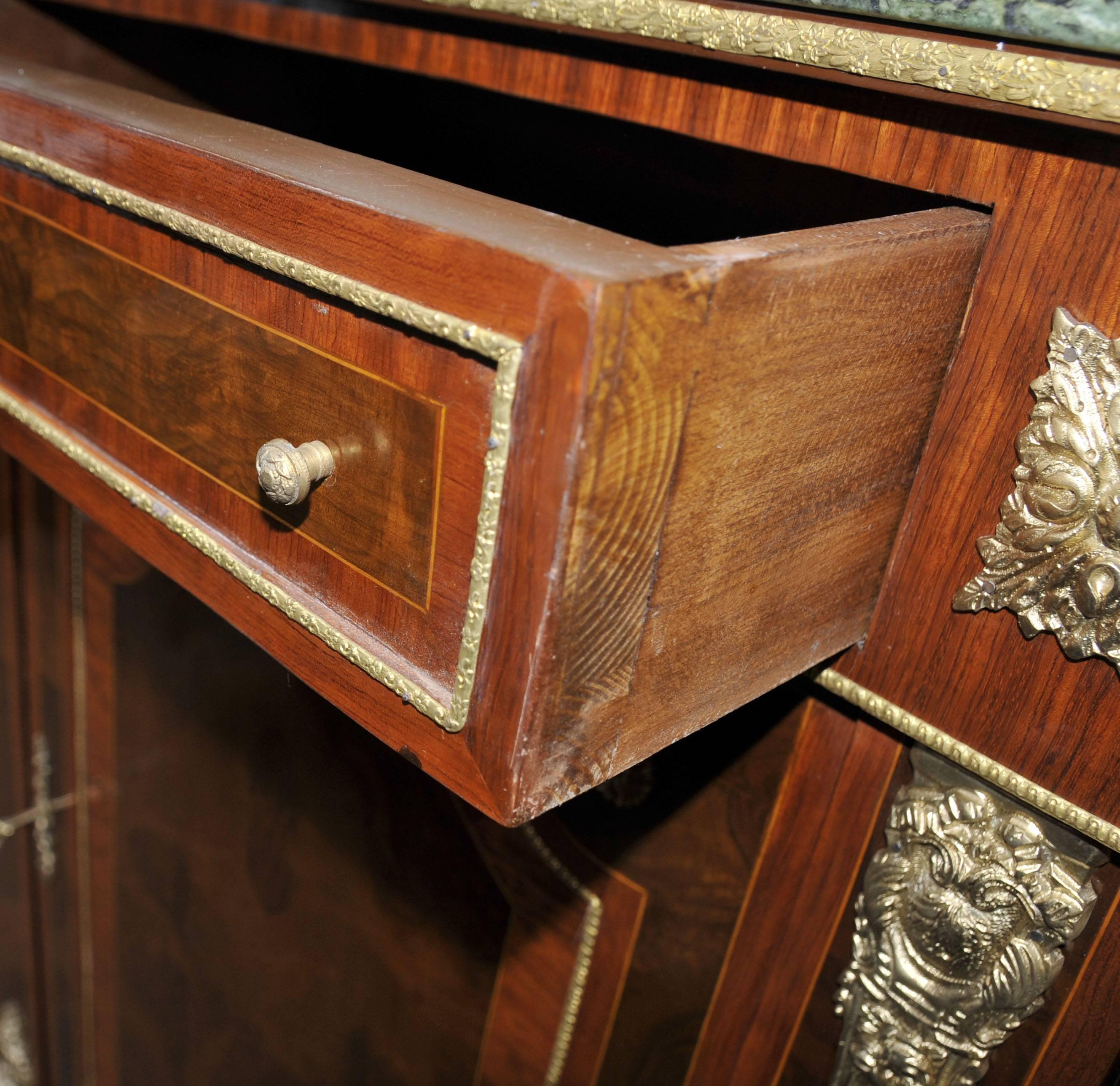 20th Century  French Empire Style Cabinet Sideboard Kingwood Marble Top For Sale