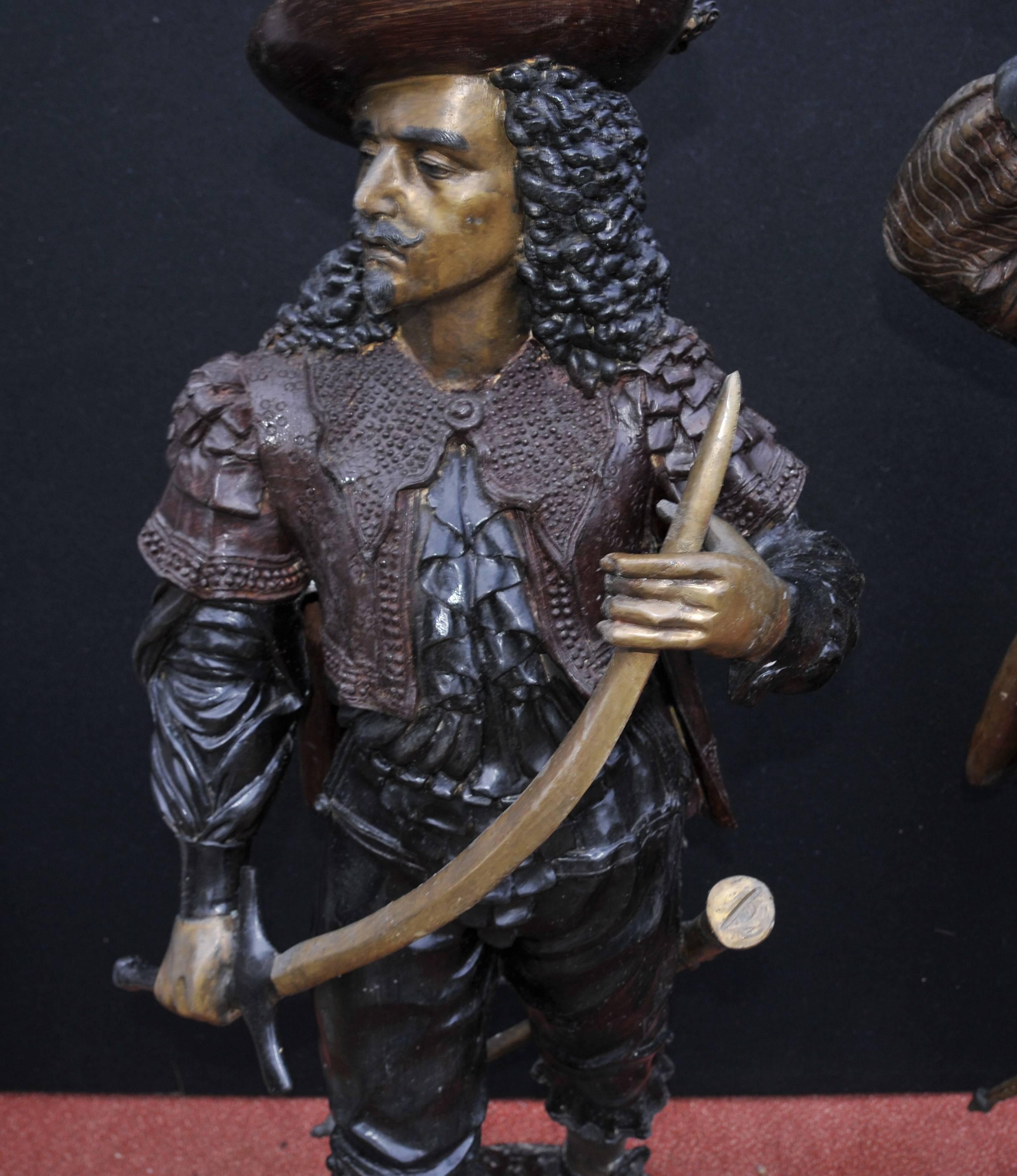 Pair of English Bronze Cavalier Soldiers Charles I Statues For Sale 4