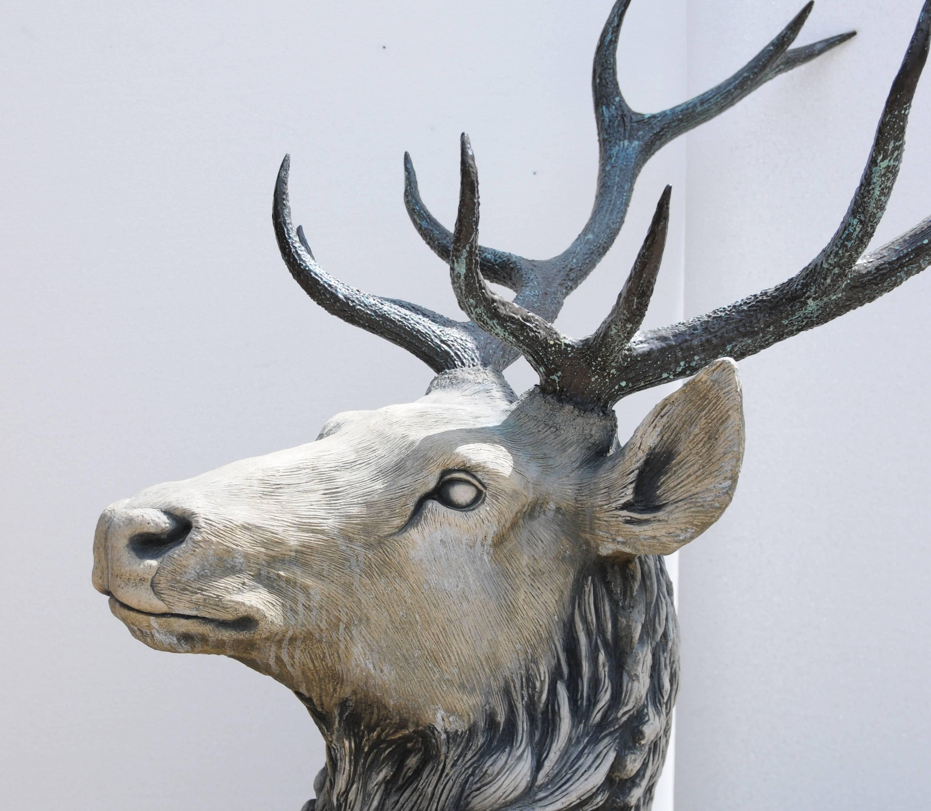Lifesize Stone Bronze Scottish Stag Xl Elk In Good Condition For Sale In Potters Bar, Herts