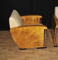 Pair of Art Deco Style Box Club Chairs Armchair Chrome