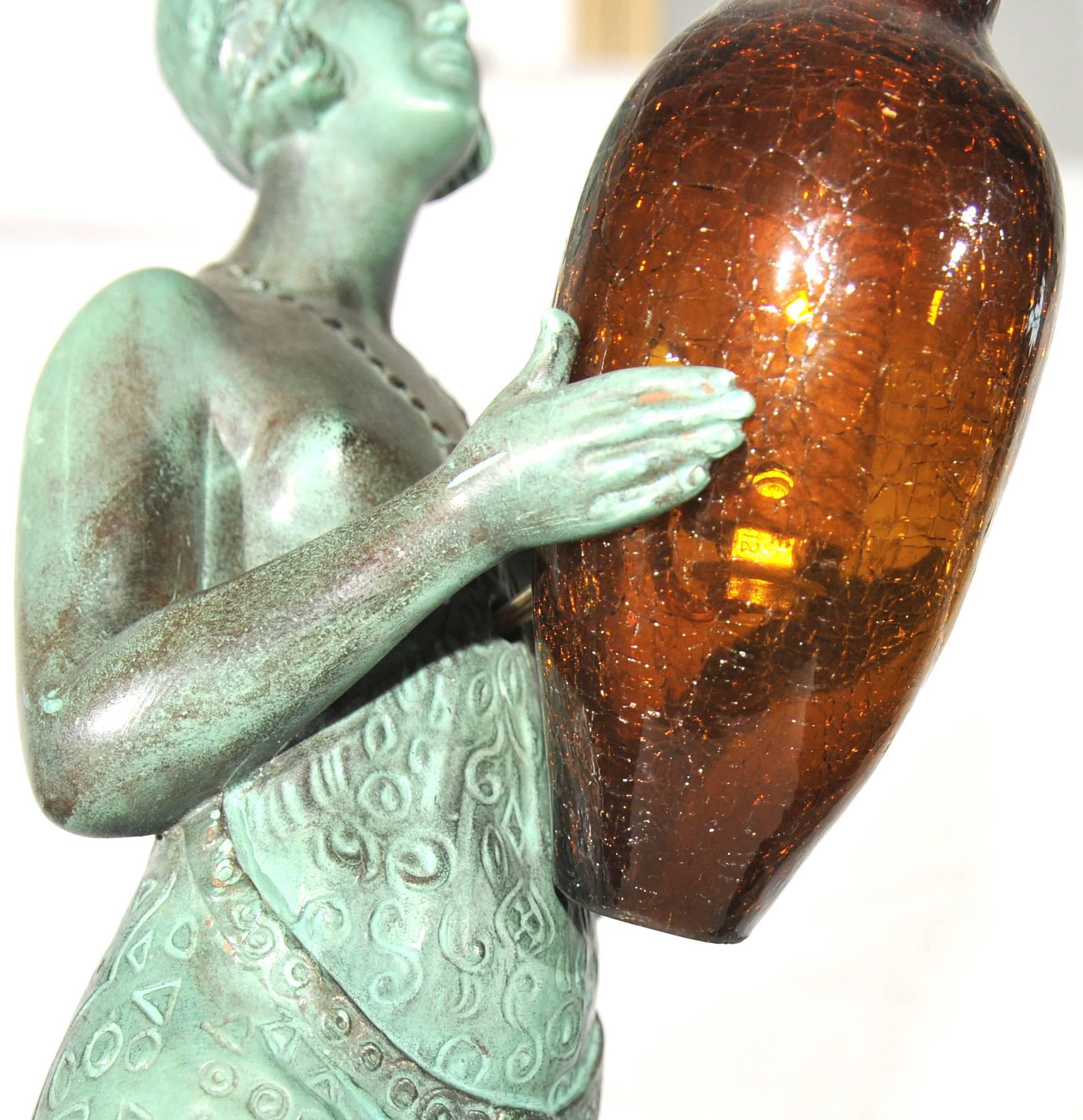 Art Deco Style Bronze Lamp After a Model by Le Faguays  In Good Condition For Sale In Potters Bar, Herts
