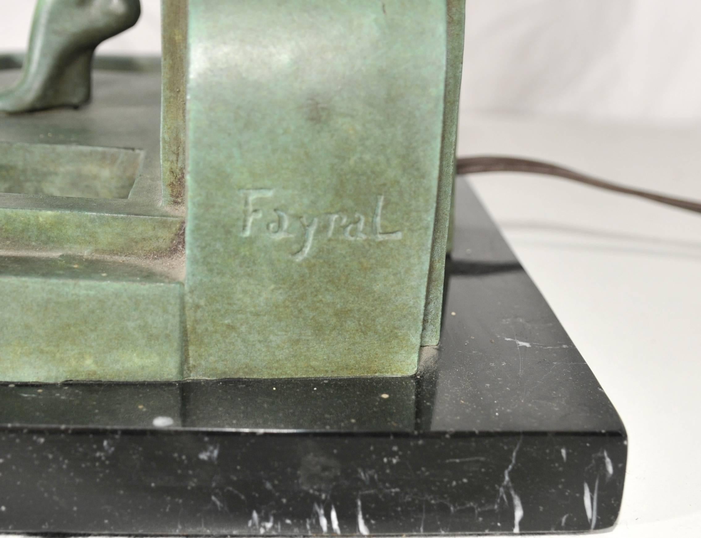 Art Deco Style Bronze Figurine Lamp After a Model by Fayral  In Good Condition For Sale In Potters Bar, Herts