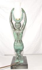 Art Deco Style Bronze Figurine Table Lamp after a model by Fayral Le Verrier