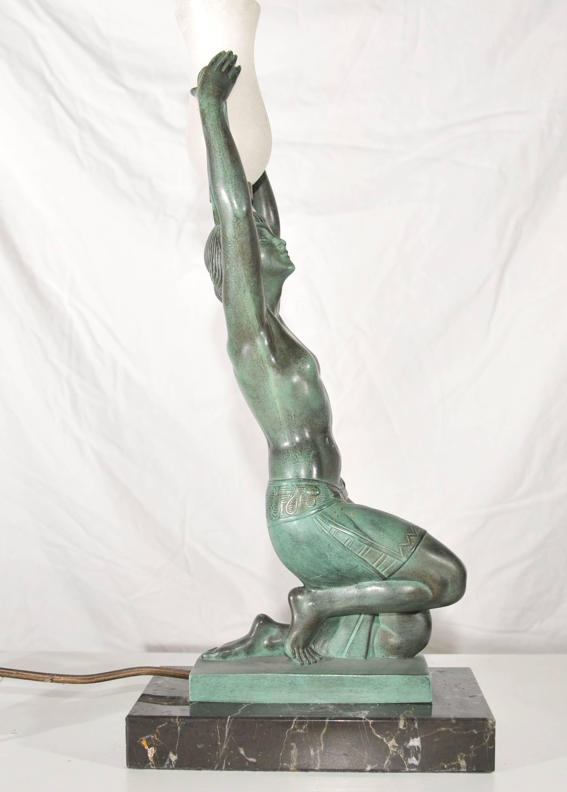 20th Century Art Deco Style Bronze Figurine Table Lamp after a model by Fayral Le Verrier For Sale
