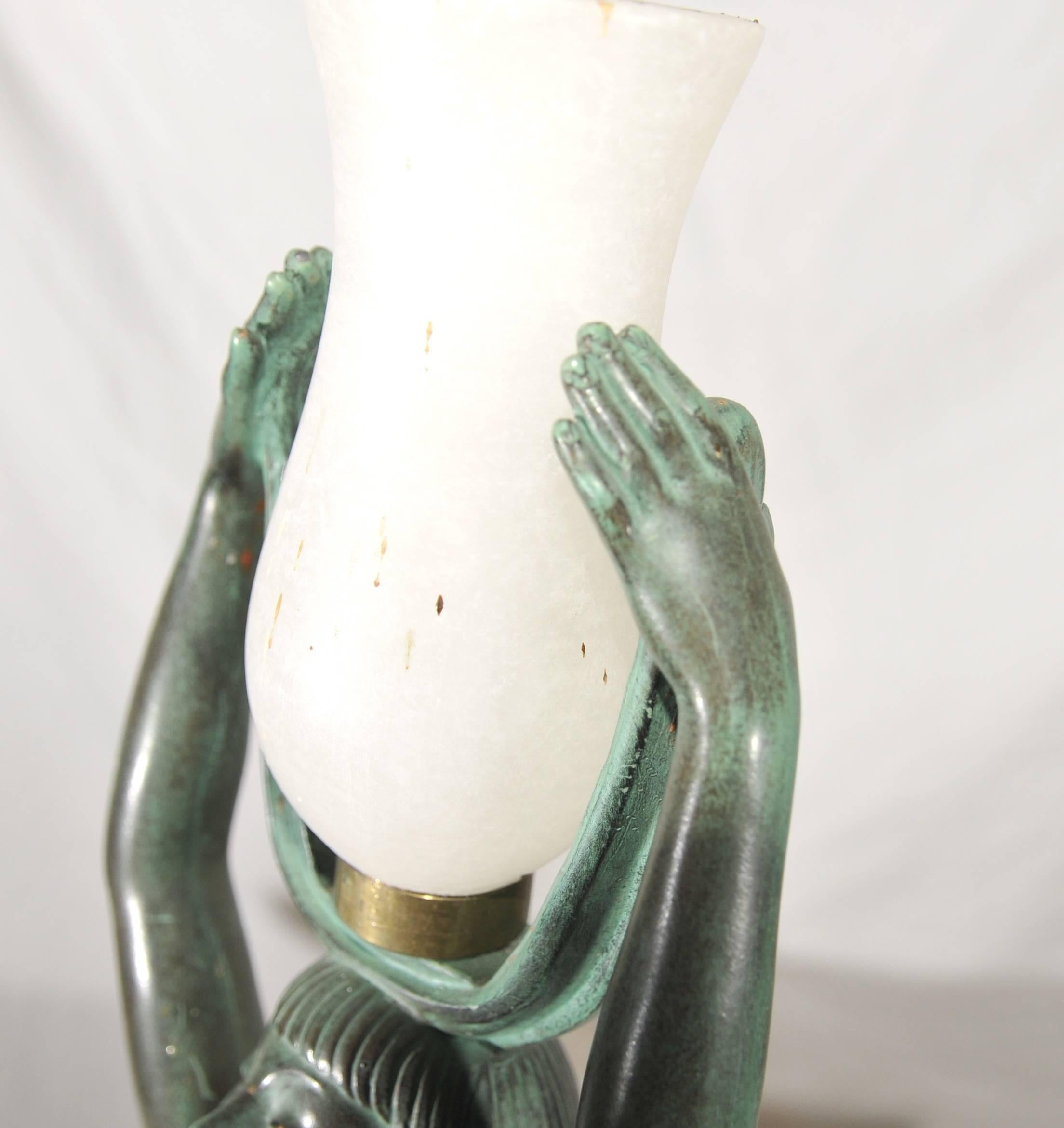Art Deco Style Bronze Figurine Table Lamp after a model by Fayral Le Verrier For Sale 4