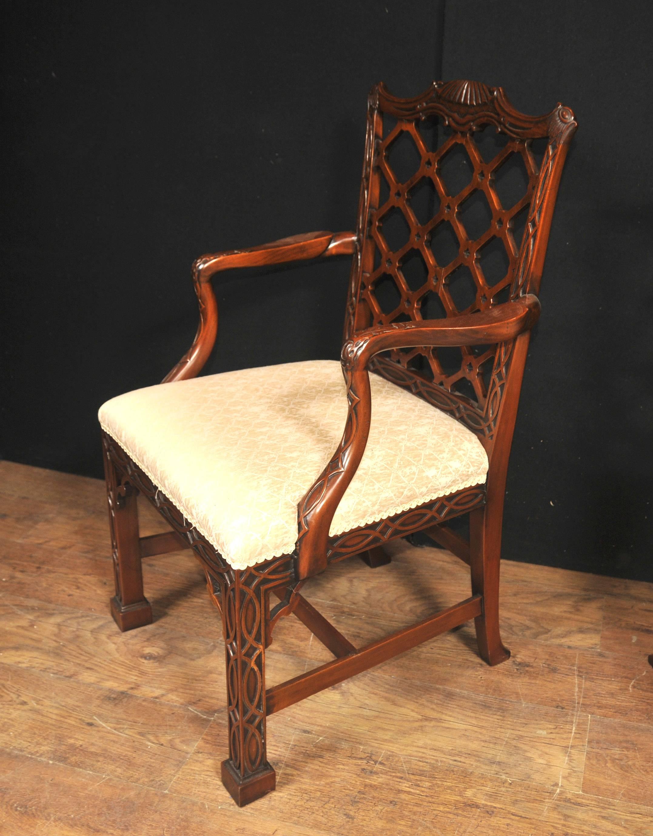 Ten Mahogany Chinese Chippendale Style Dining Chairs Gothic For Sale 2
