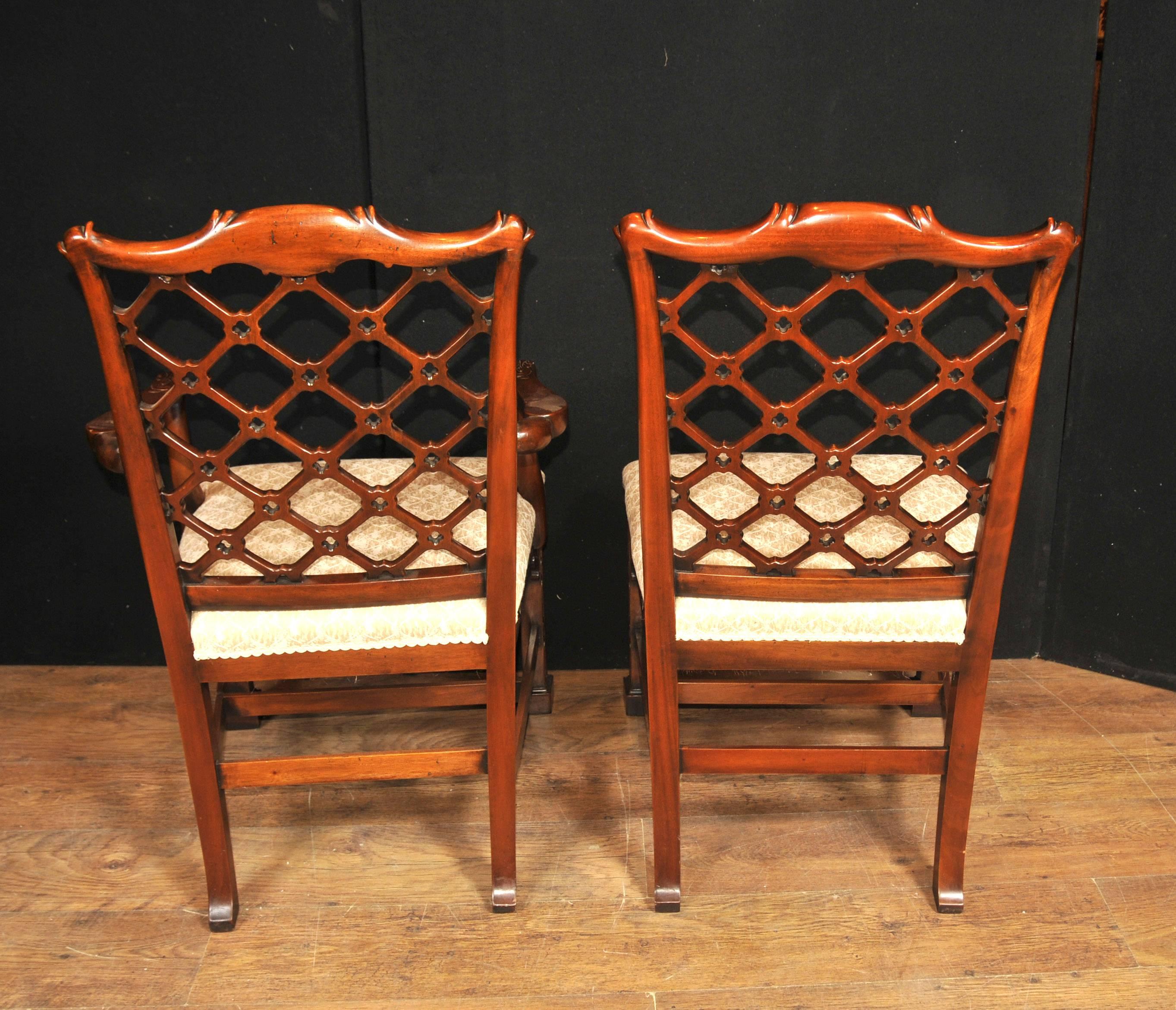 Ten Mahogany Chinese Chippendale Style Dining Chairs Gothic For Sale 4