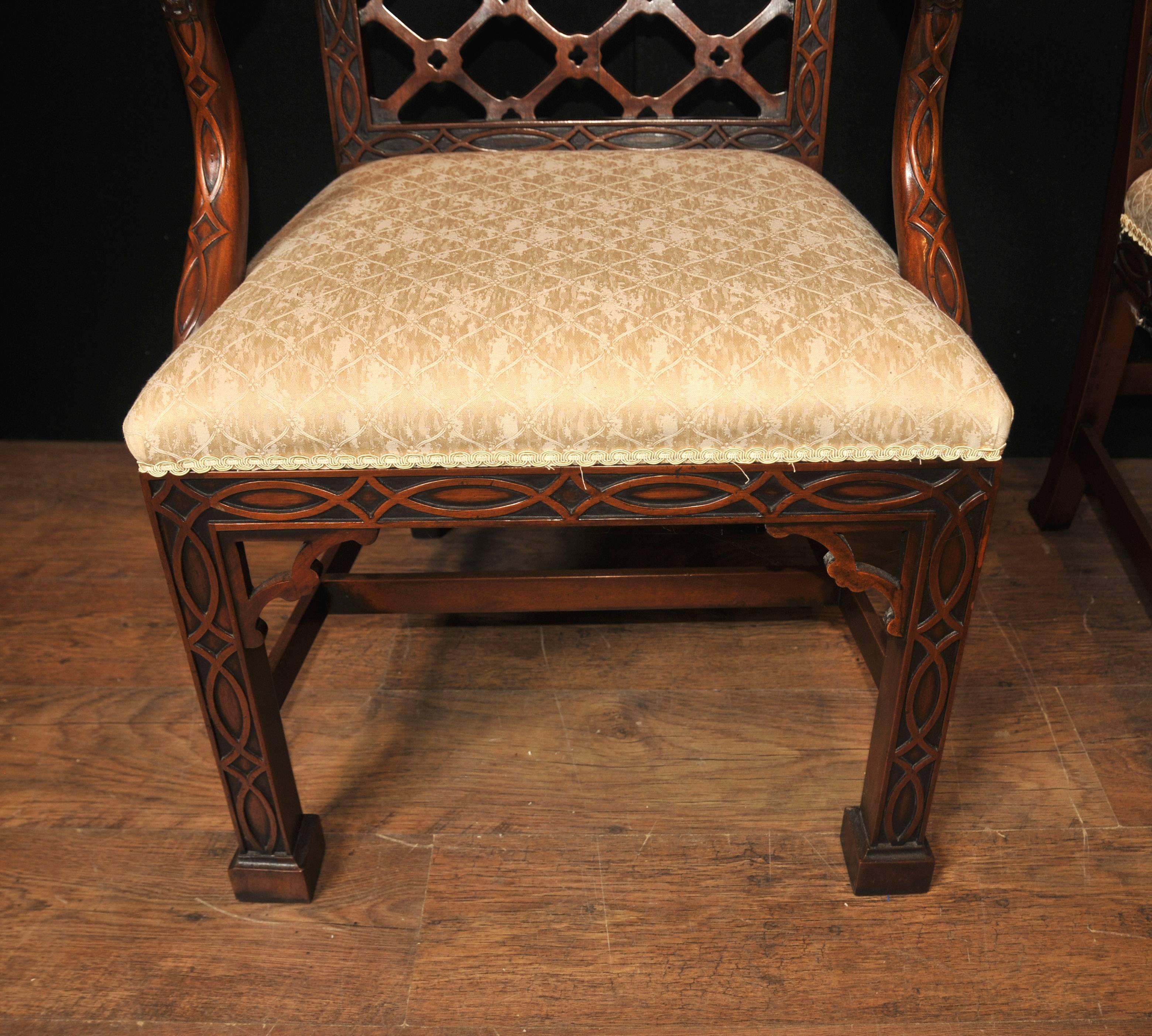 Ten Mahogany Chinese Chippendale Style Dining Chairs Gothic For Sale 5