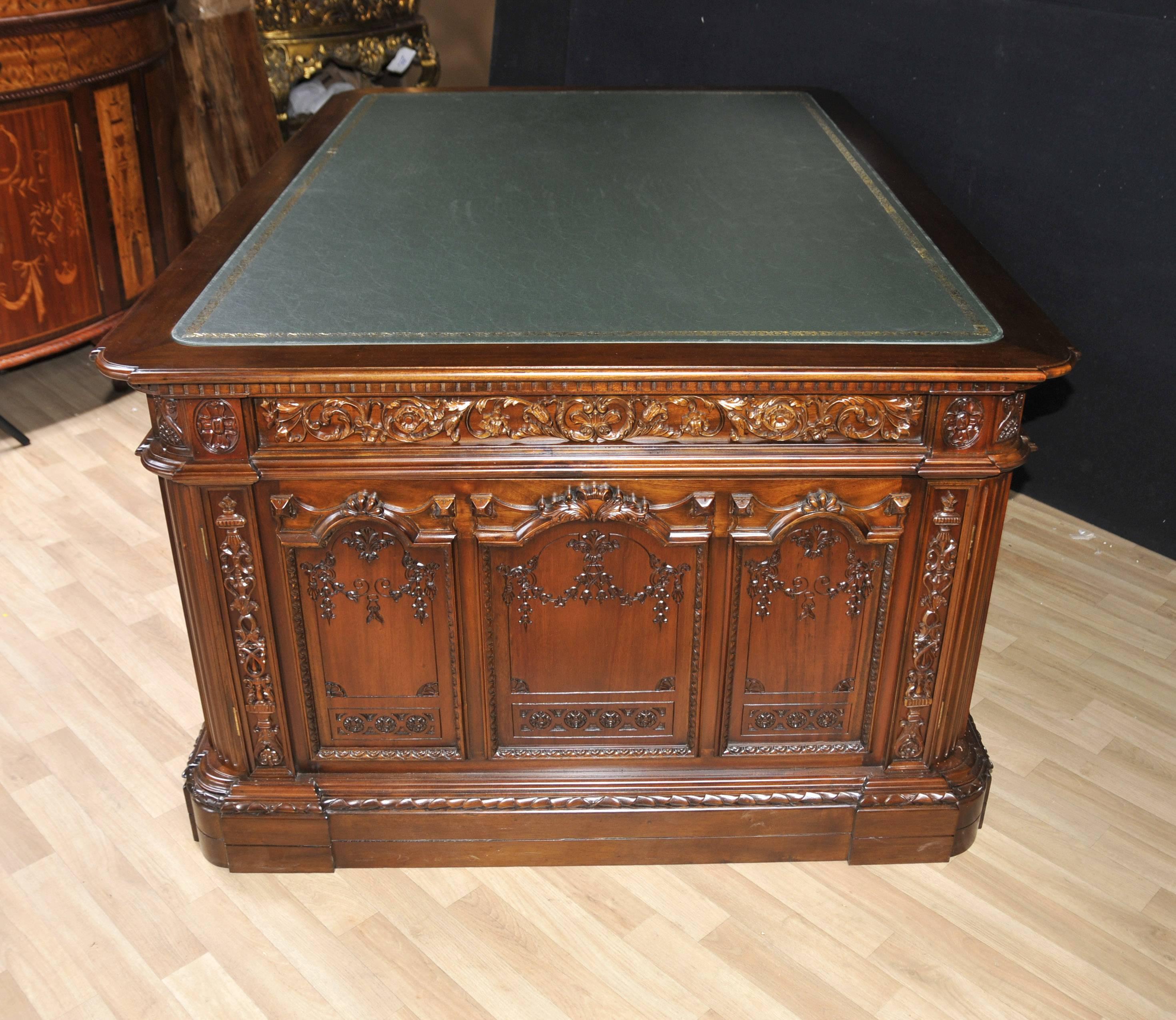Contemporary Mahogany Presidents Partners Desk Resolute Replica For Sale