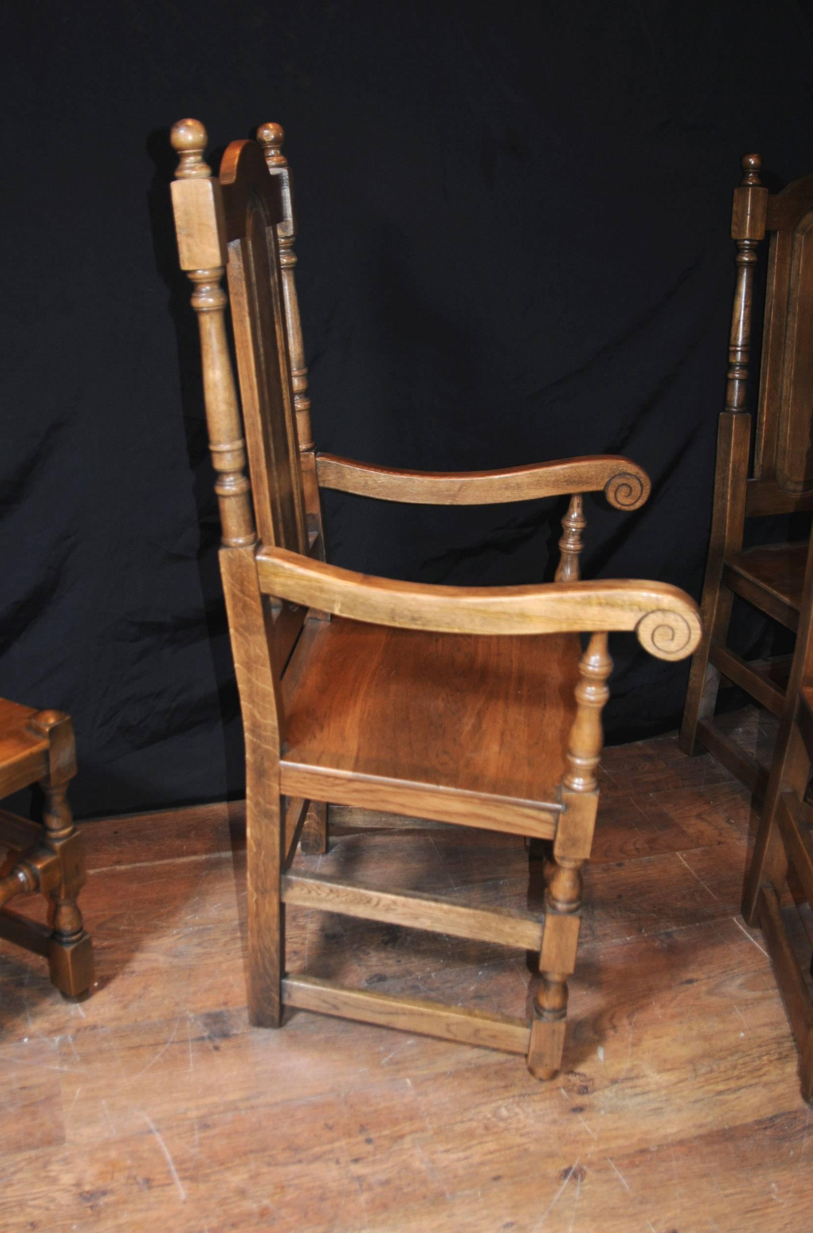 Set of Eight English Elizabethan Style Tudor Oak Dining Chairs For Sale 2