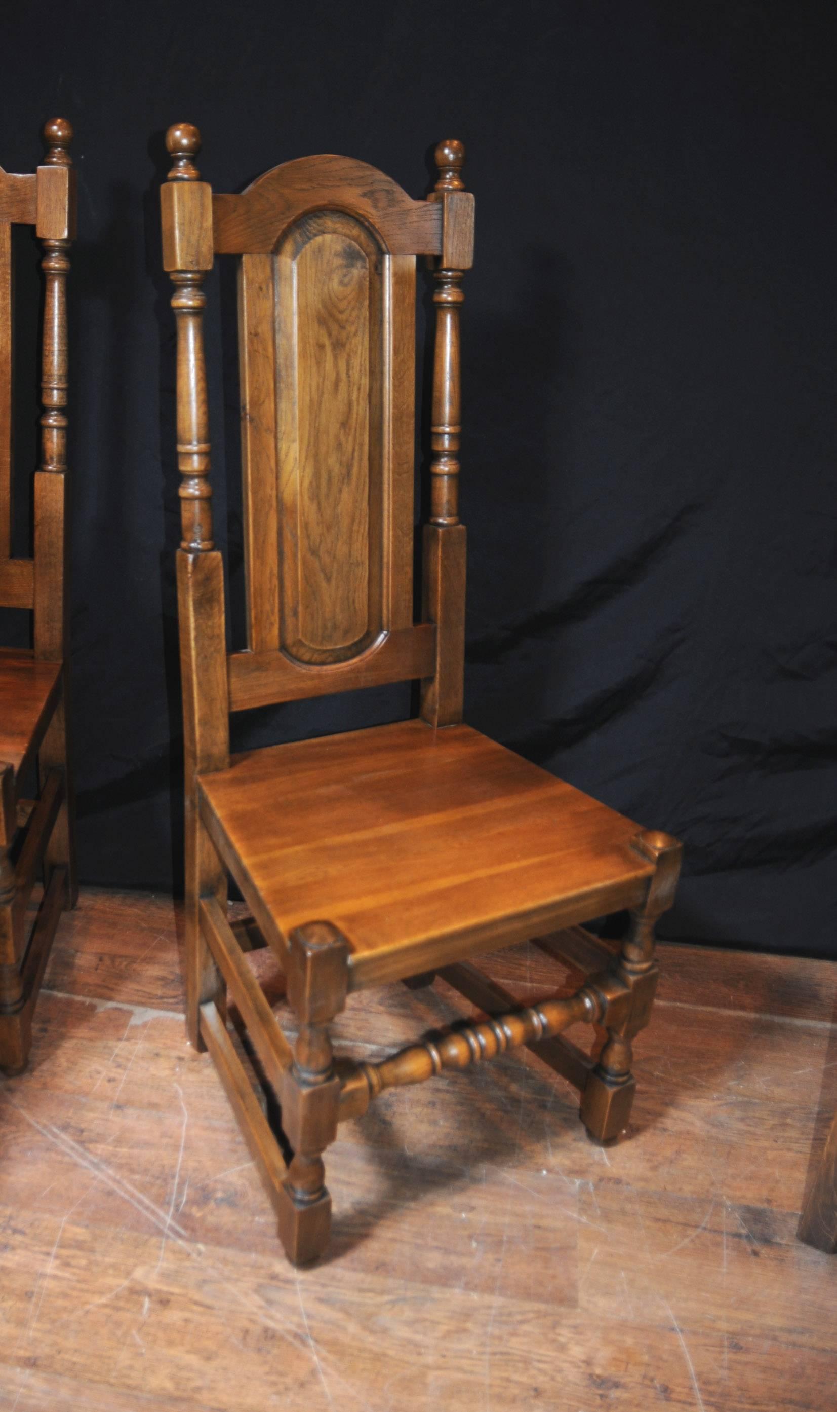 Set of Eight English Elizabethan Style Tudor Oak Dining Chairs For Sale 4