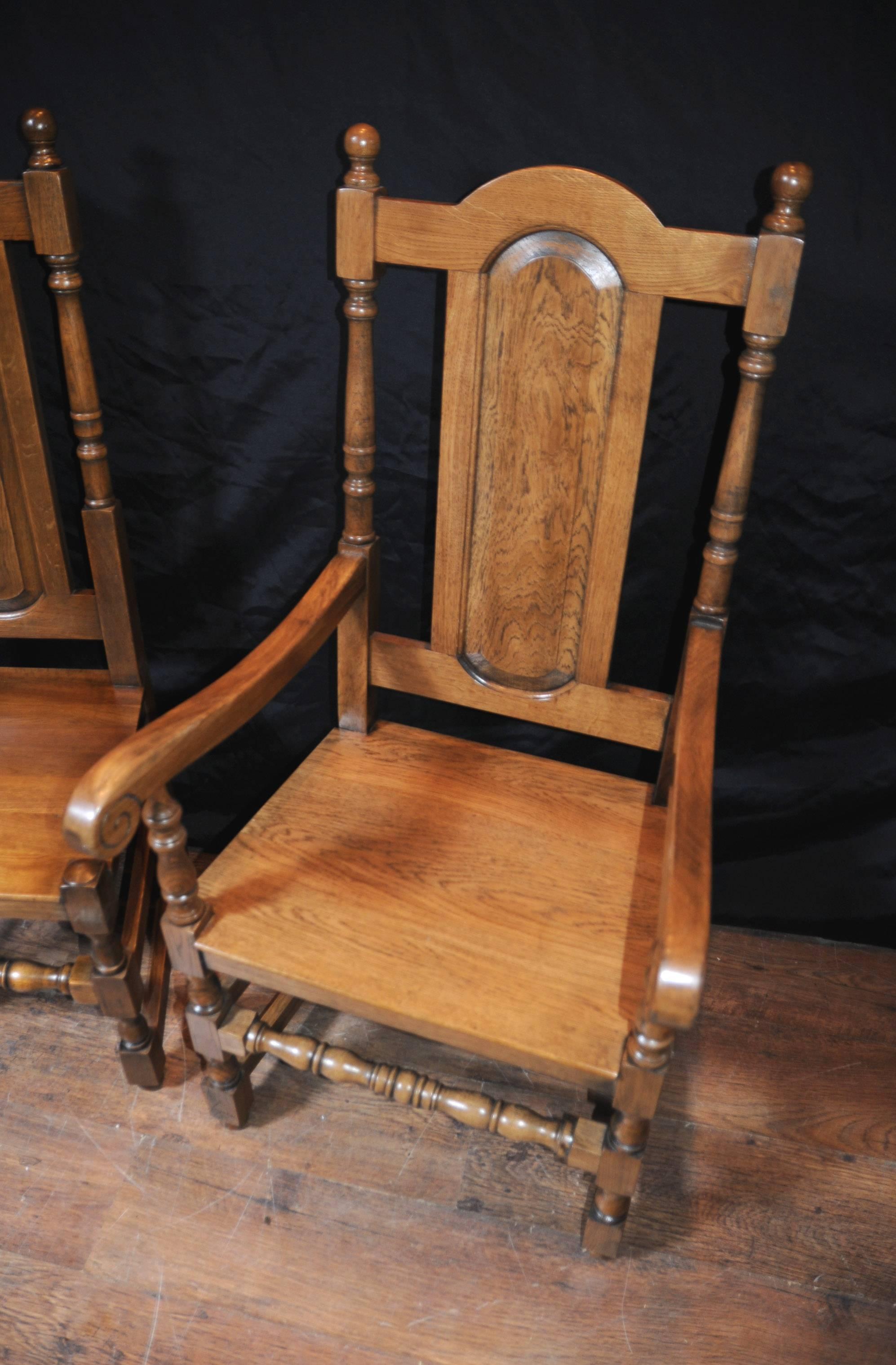 Set of Eight English Elizabethan Style Tudor Oak Dining Chairs For Sale 5