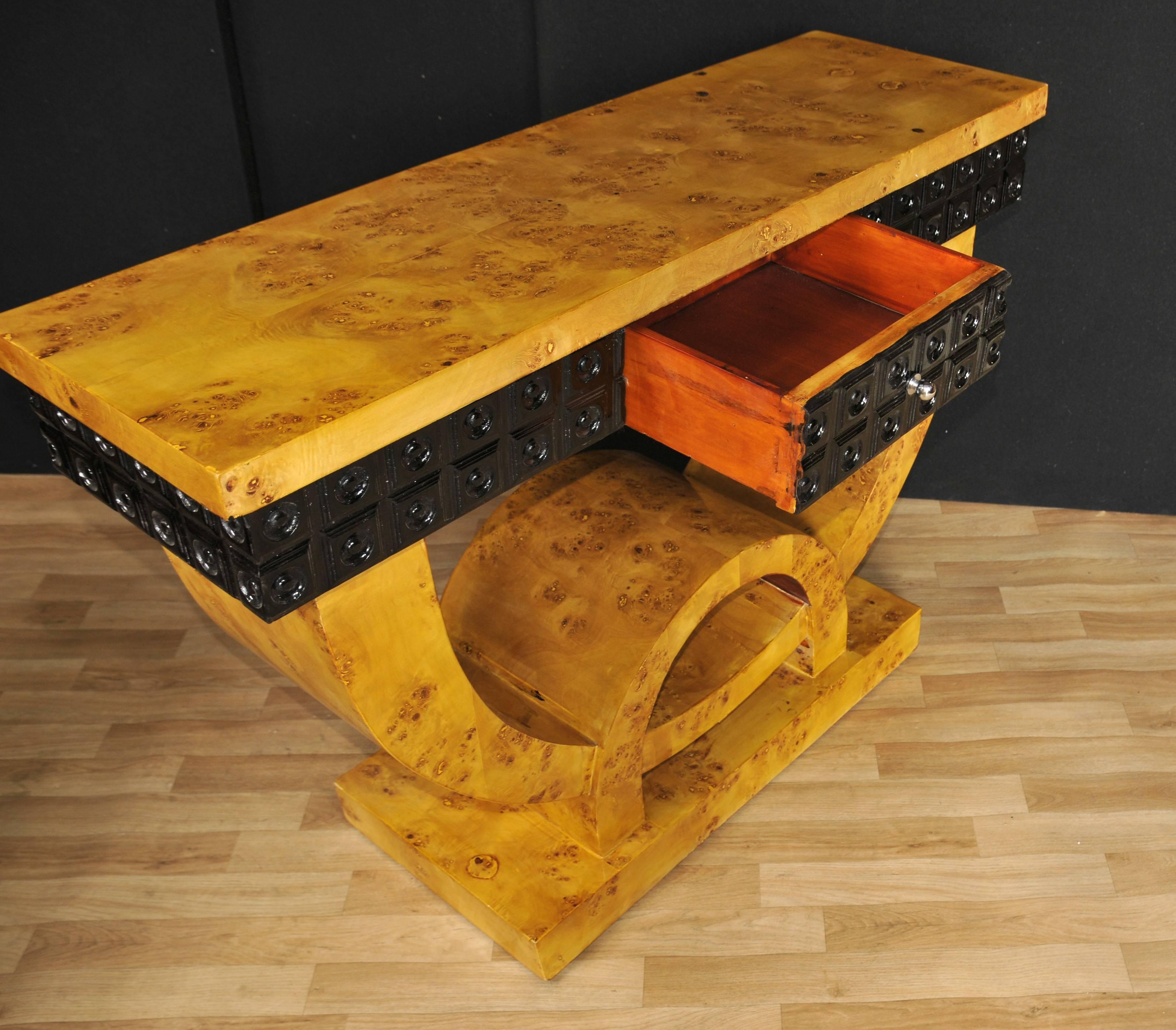 Contemporary Art Deco Style Console Table Blonde Walnut Hall Tables For Sale