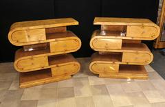 Pair of Art Deco Style Bookcases Shelf Unites Blonde Walnut
