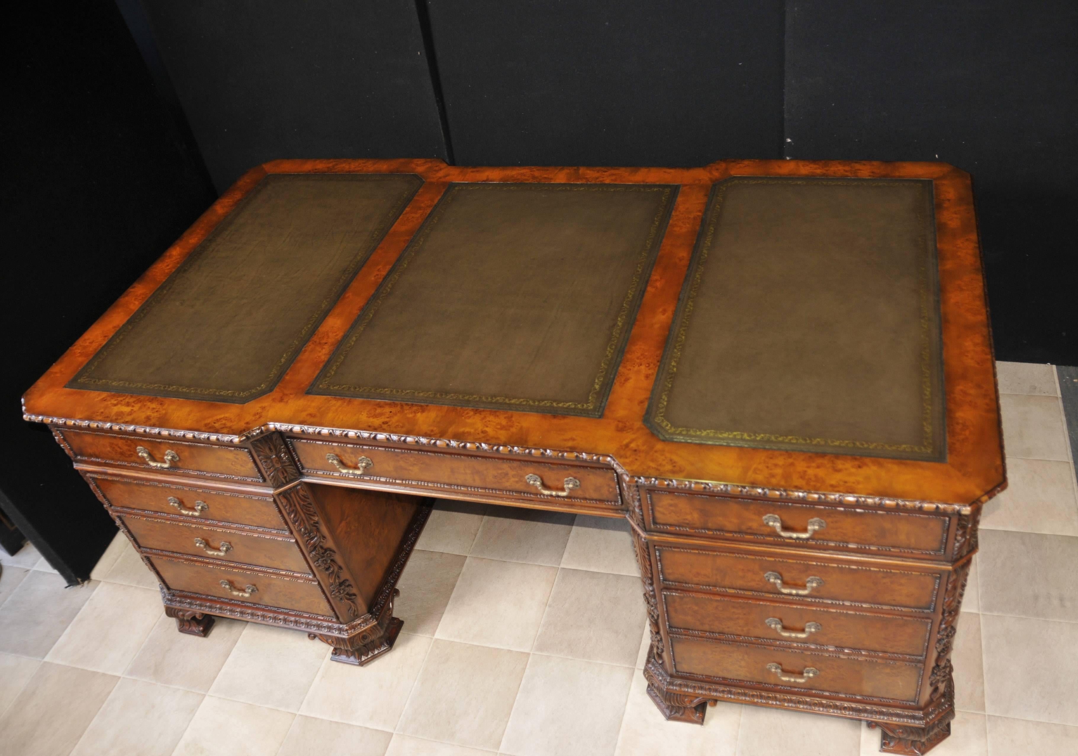 Walnut Regency Style Partnters Desk Walnut Carved Writing Table For Sale 1