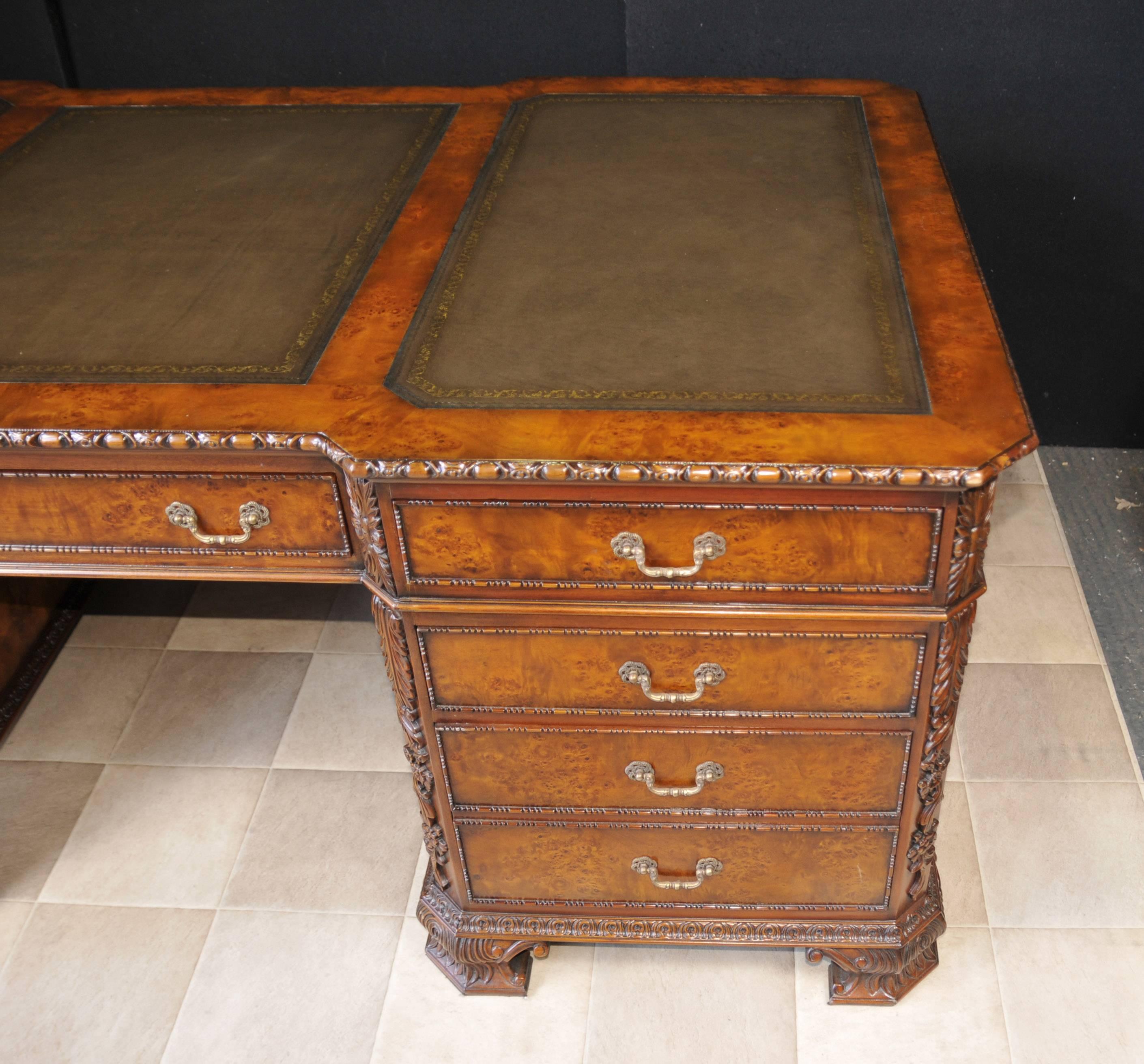 Walnut Regency Style Partnters Desk Walnut Carved Writing Table For Sale 4