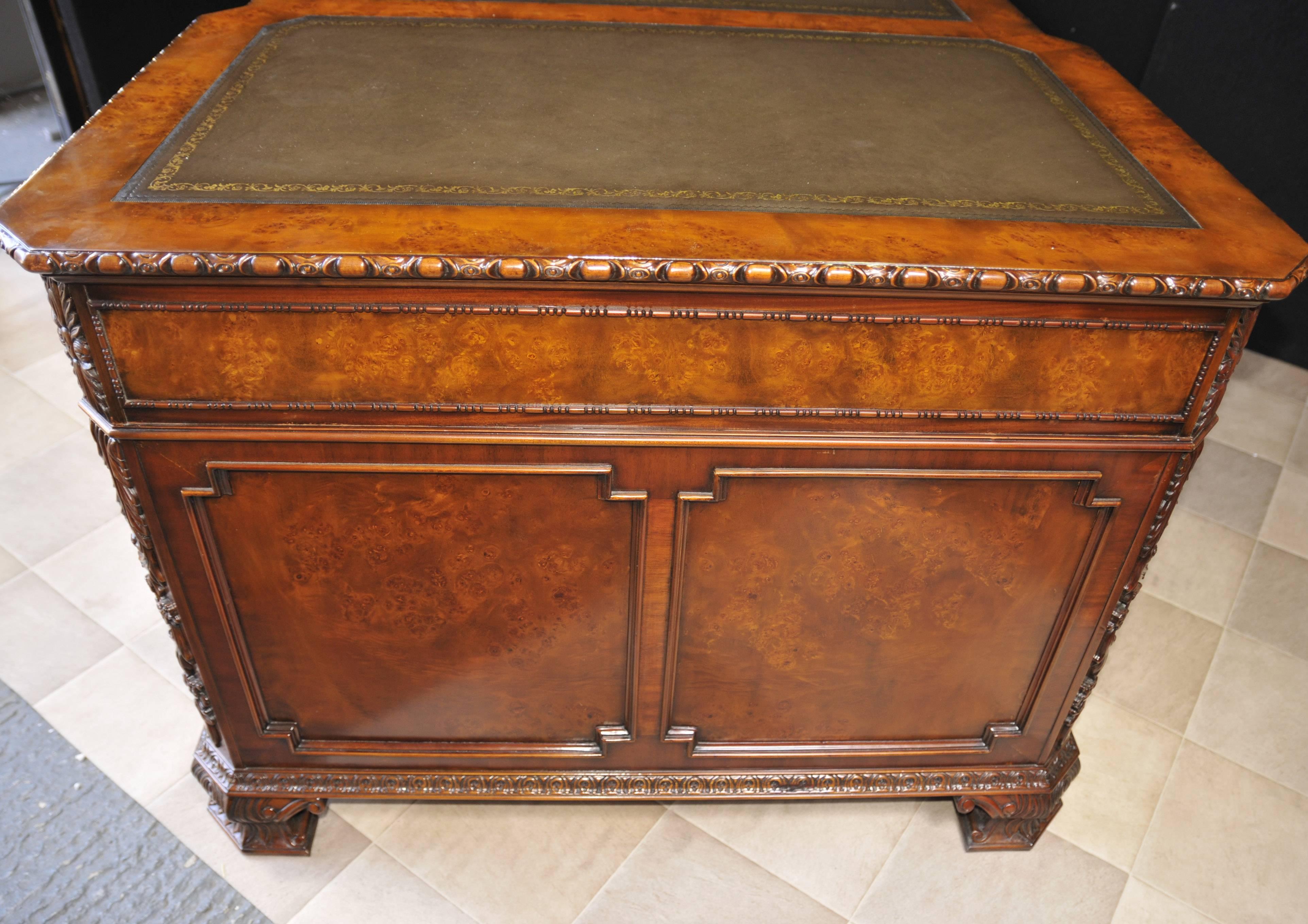 Walnut Regency Style Partnters Desk Walnut Carved Writing Table For Sale 5