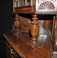 English Antique Carved Oak Jacobean Corner Cabinet, 1890s