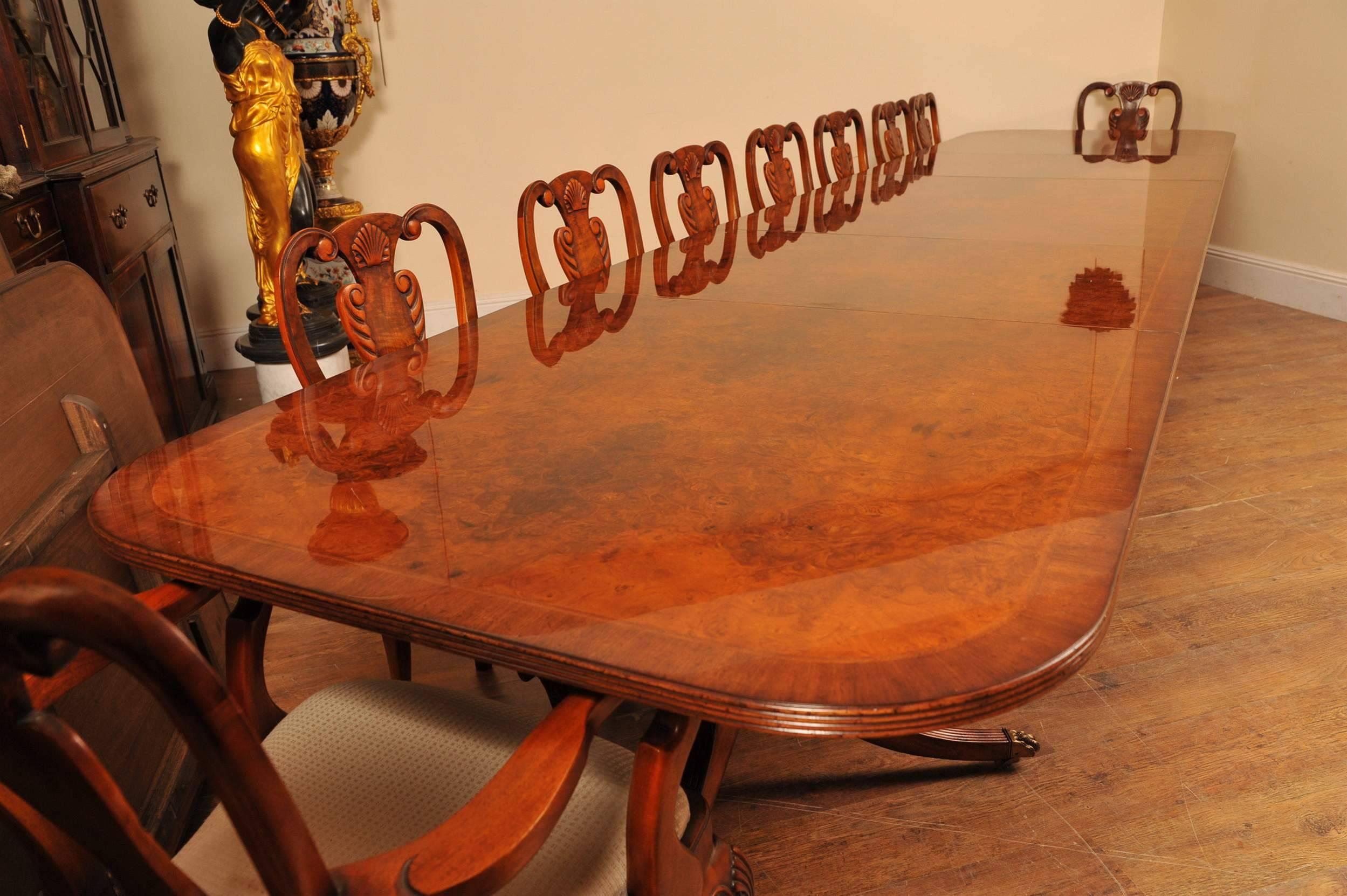 Walnut Regency Style Pedestal Dining Table, Seats 16 For Sale 2