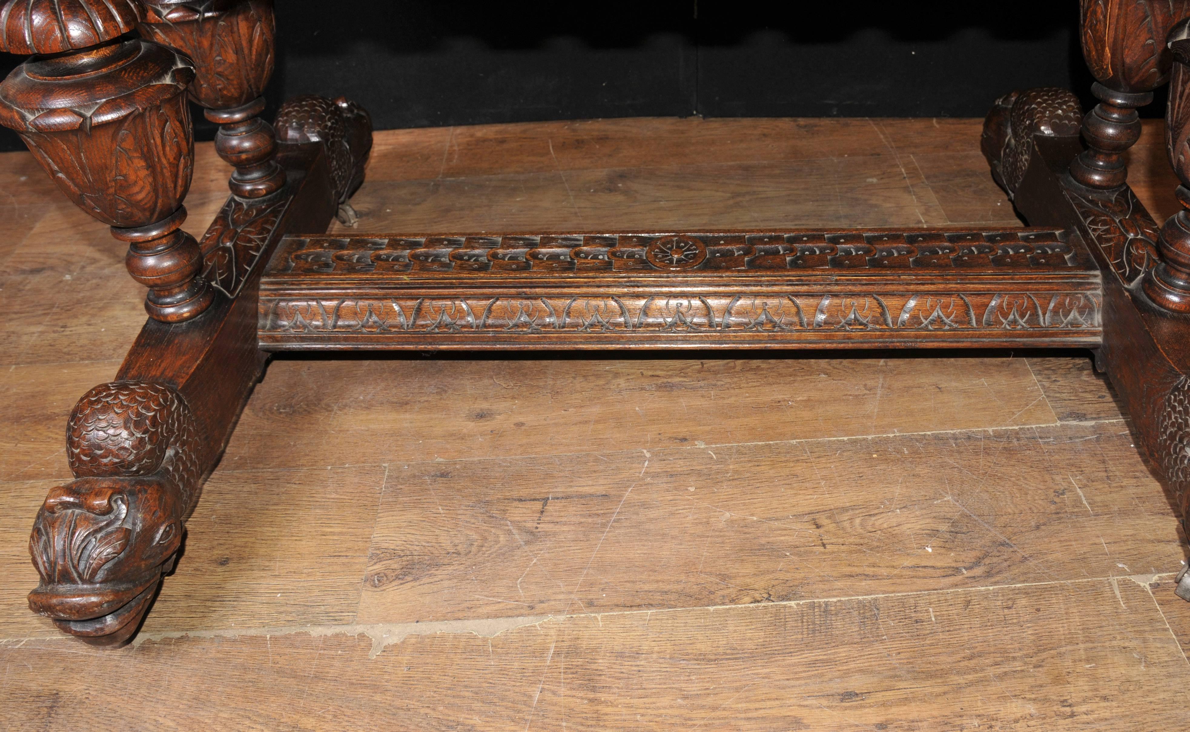 Mid-19th Century Antique 19th Century Carved Oak Library Table Desk Writing Table For Sale