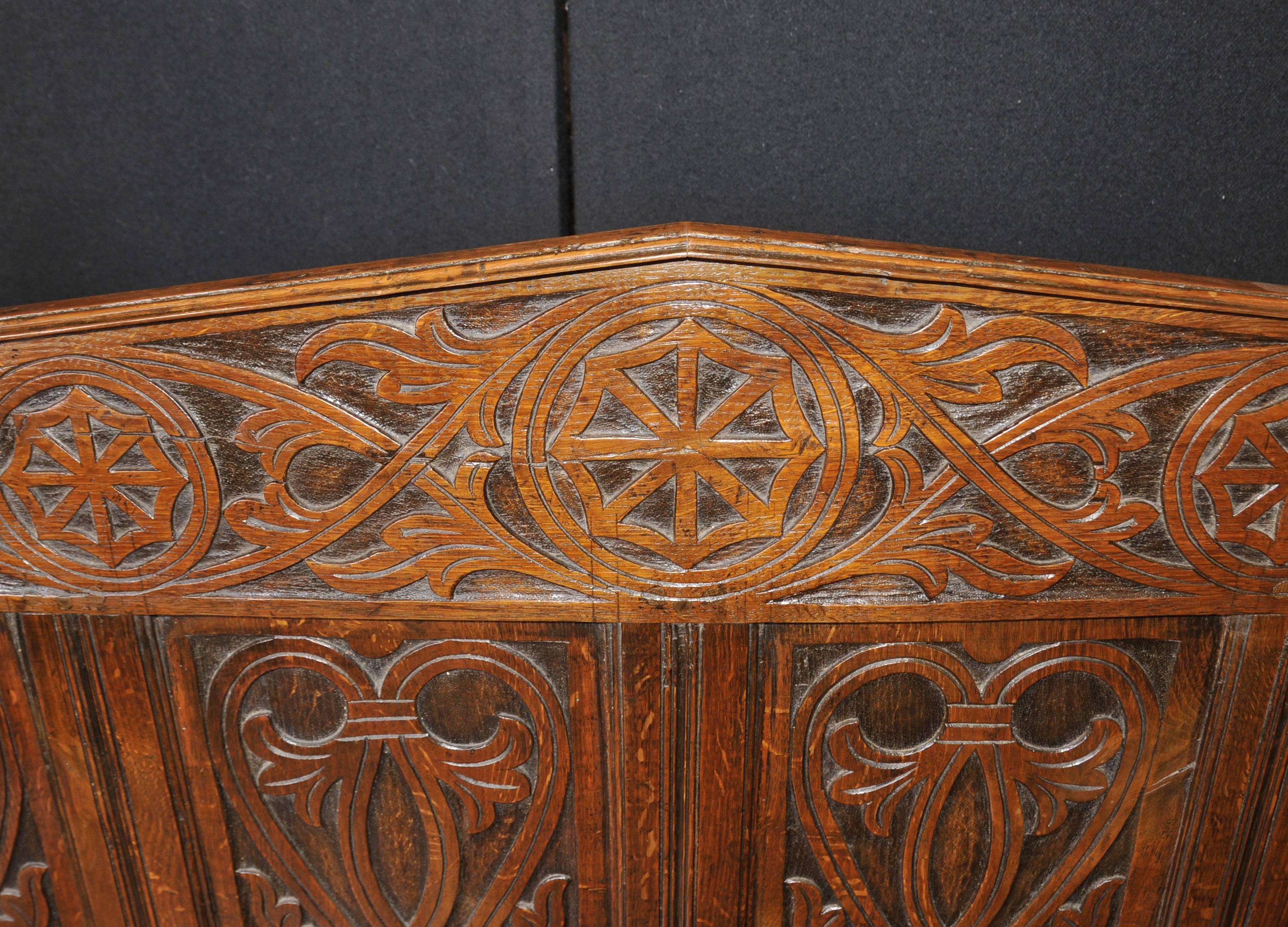 Antique 19th Century Celtic Monks Bench Settle Seat Carved Oak 3