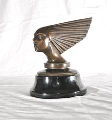 Bronze Art Deco Style Flying Lady Bust Statue, Car Mascot
