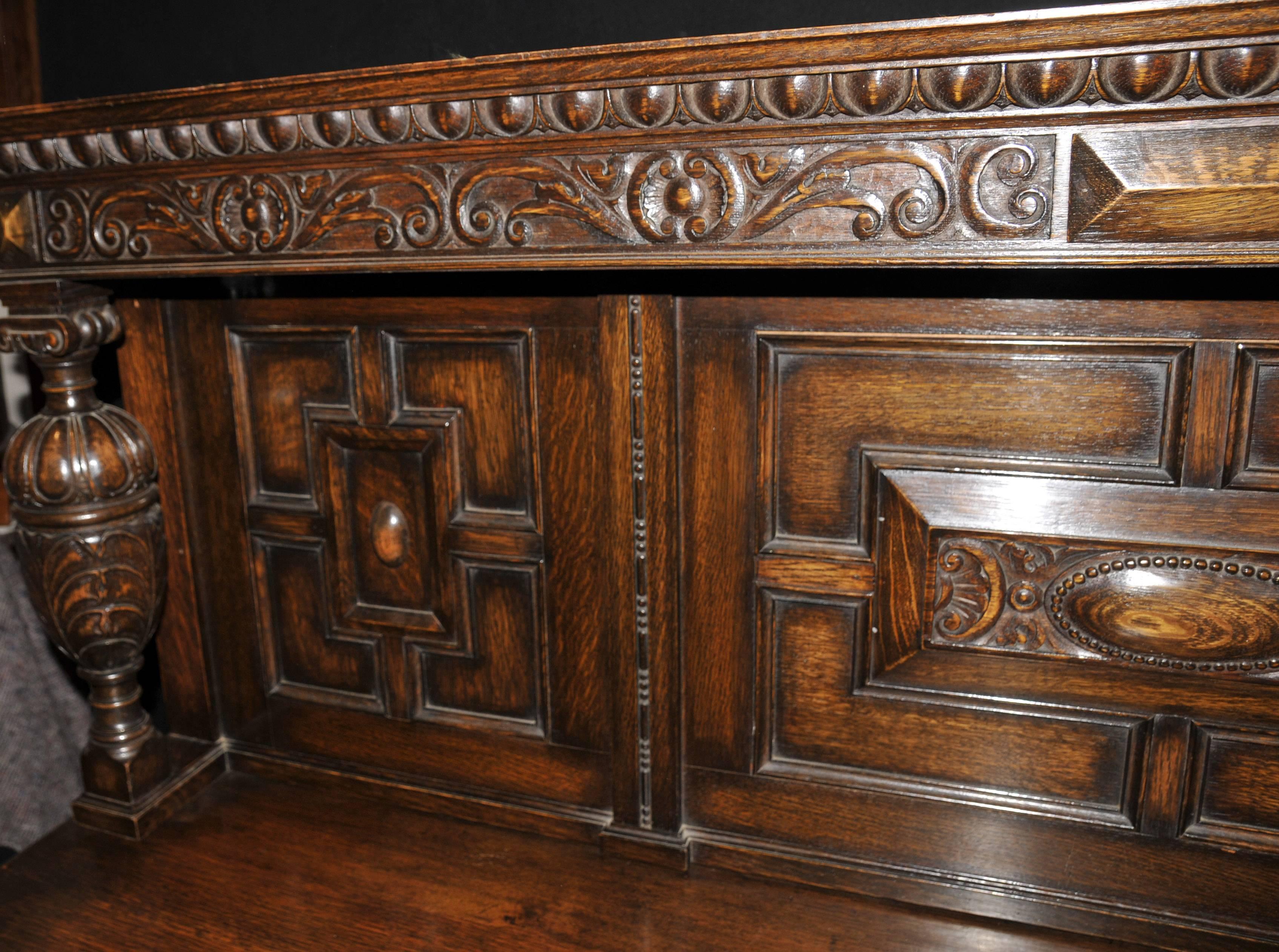 Antique Oak Jacobean Sideboard Server Buffet For Sale 1