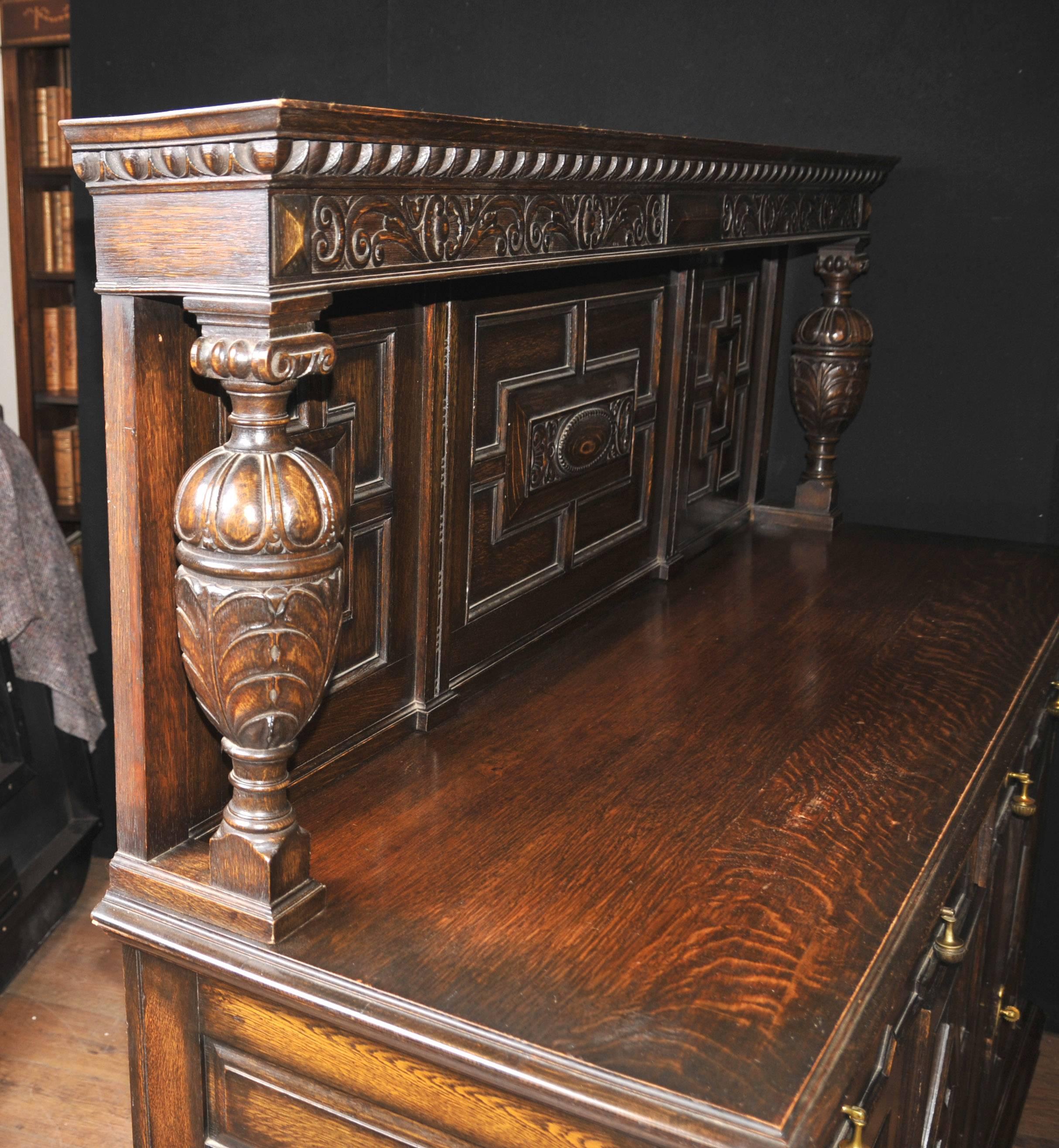 Mid-20th Century Antique Oak Jacobean Sideboard Server Buffet For Sale