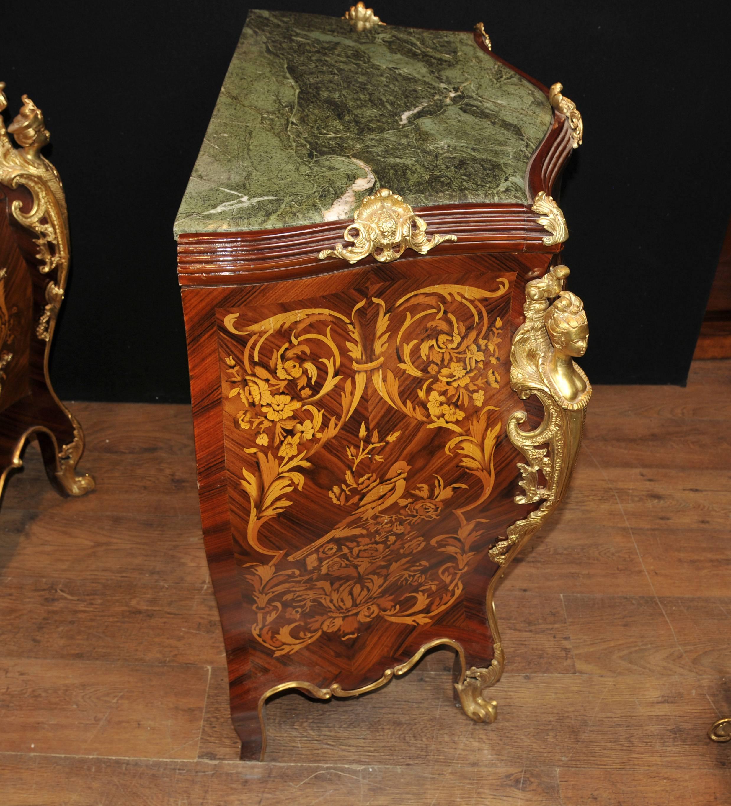 Pair of Louis XVI Bombe Commodes Chests of Drawers Marquetry Inlay In Good Condition In Potters Bar, Herts