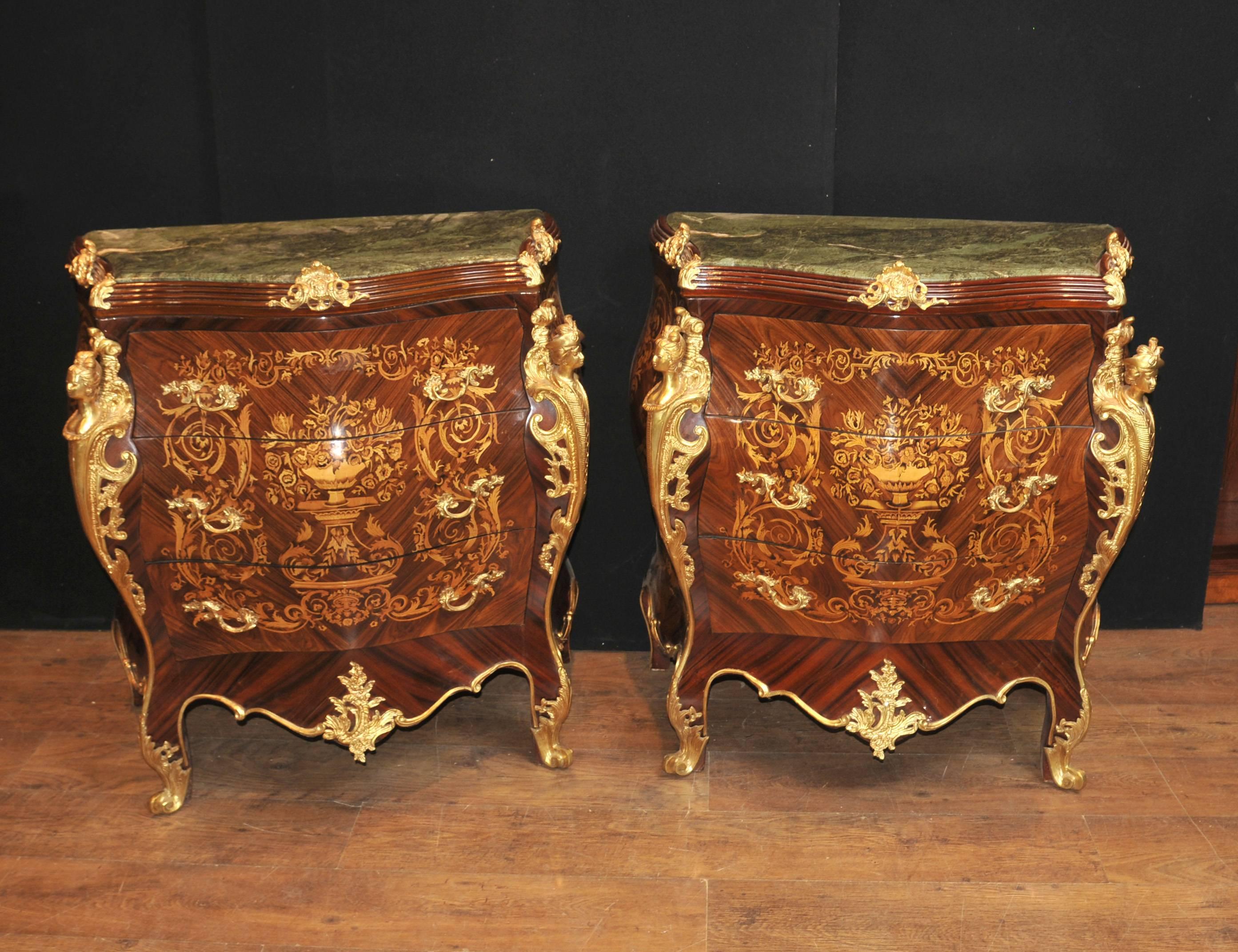 Pair of Louis XVI Bombe Commodes Chests of Drawers Marquetry Inlay 3