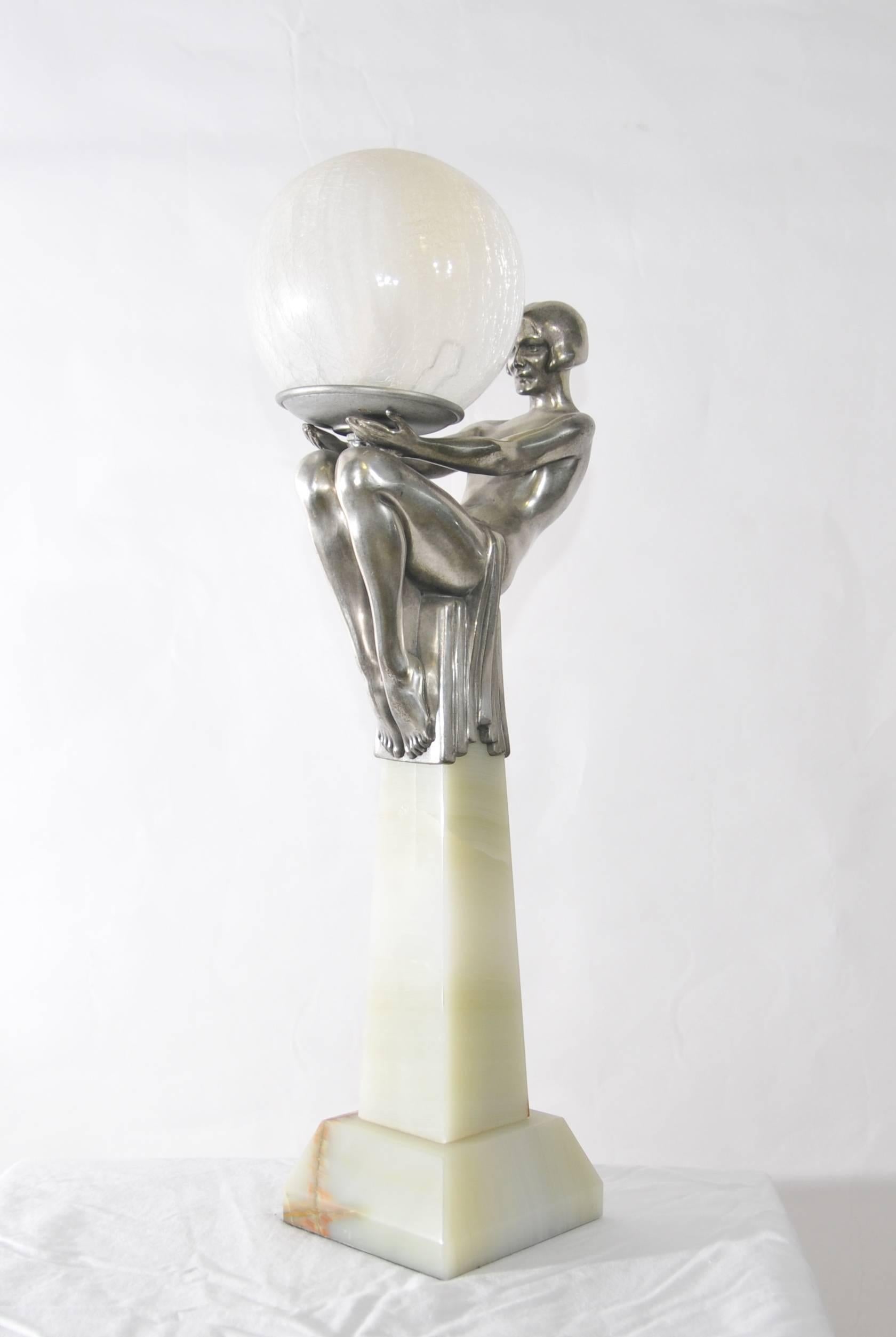 Art Deco Bronze Dancer Biba Girl Lamp Figurine Obelisk Clarte 1