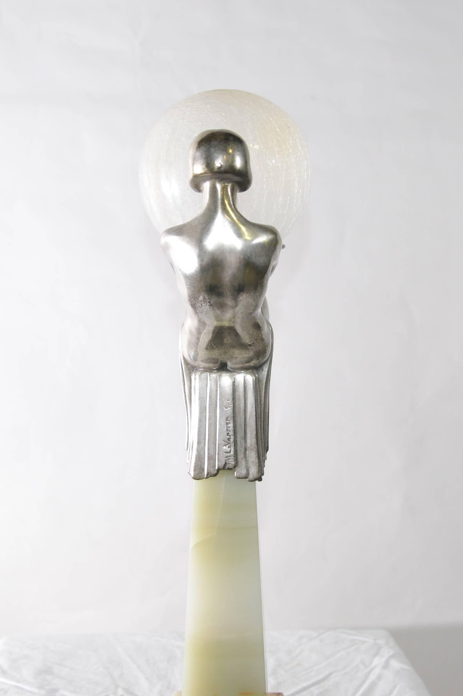 Late 20th Century Art Deco Bronze Dancer Biba Girl Lamp Figurine Obelisk Clarte