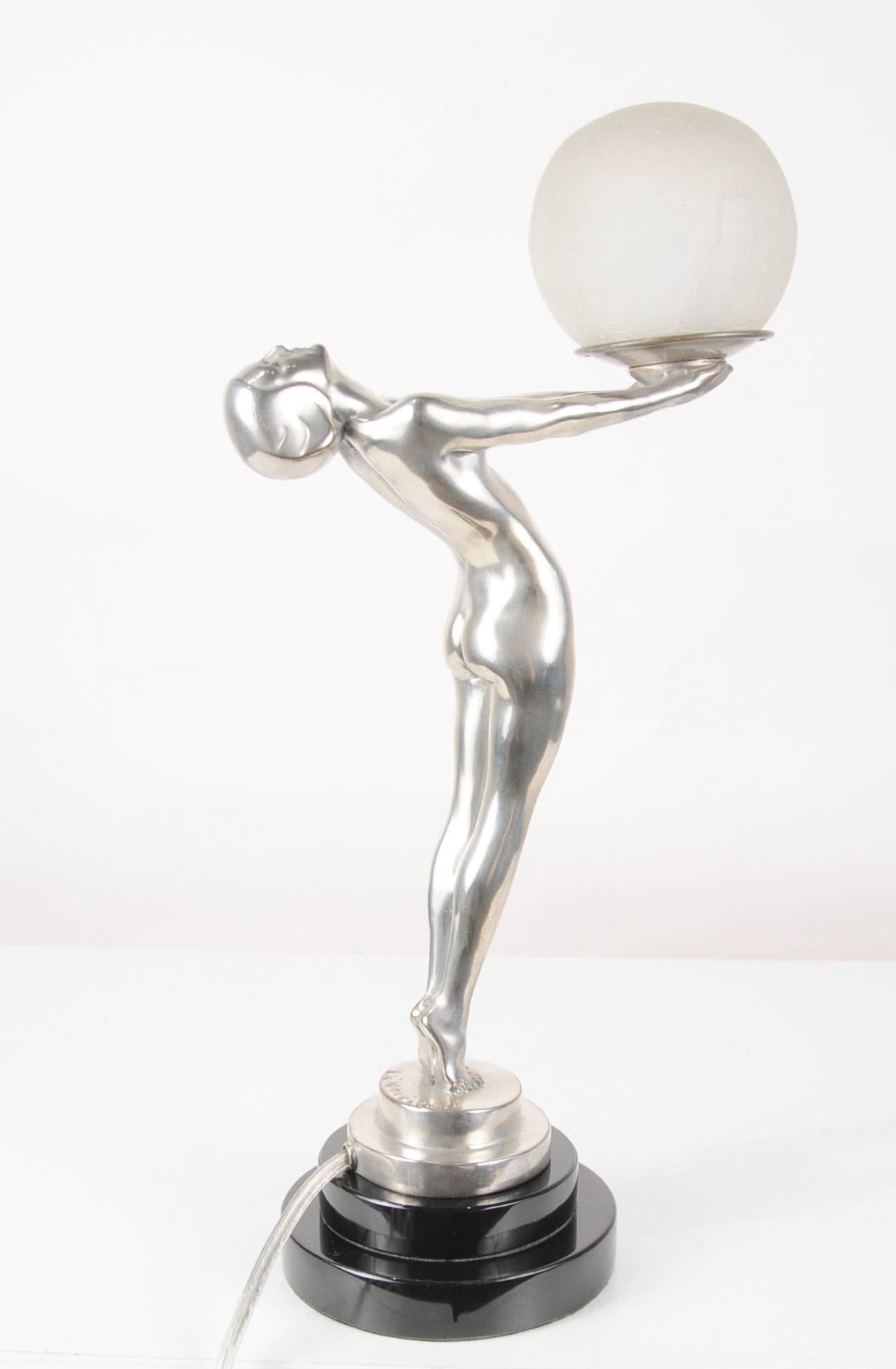 Contemporary Bronze Art Deco Style Biba Figurine Statue Clarte Table Lamp For Sale