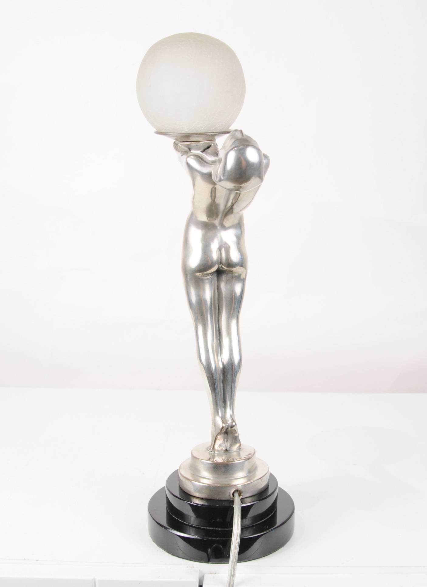 Bronze Art Deco Style Biba Figurine Statue Clarte Table Lamp For Sale 1