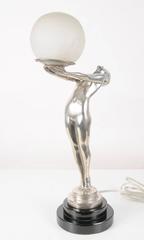 Bronze Art Deco Style Biba Figurine Statue Clarte Table Lamp