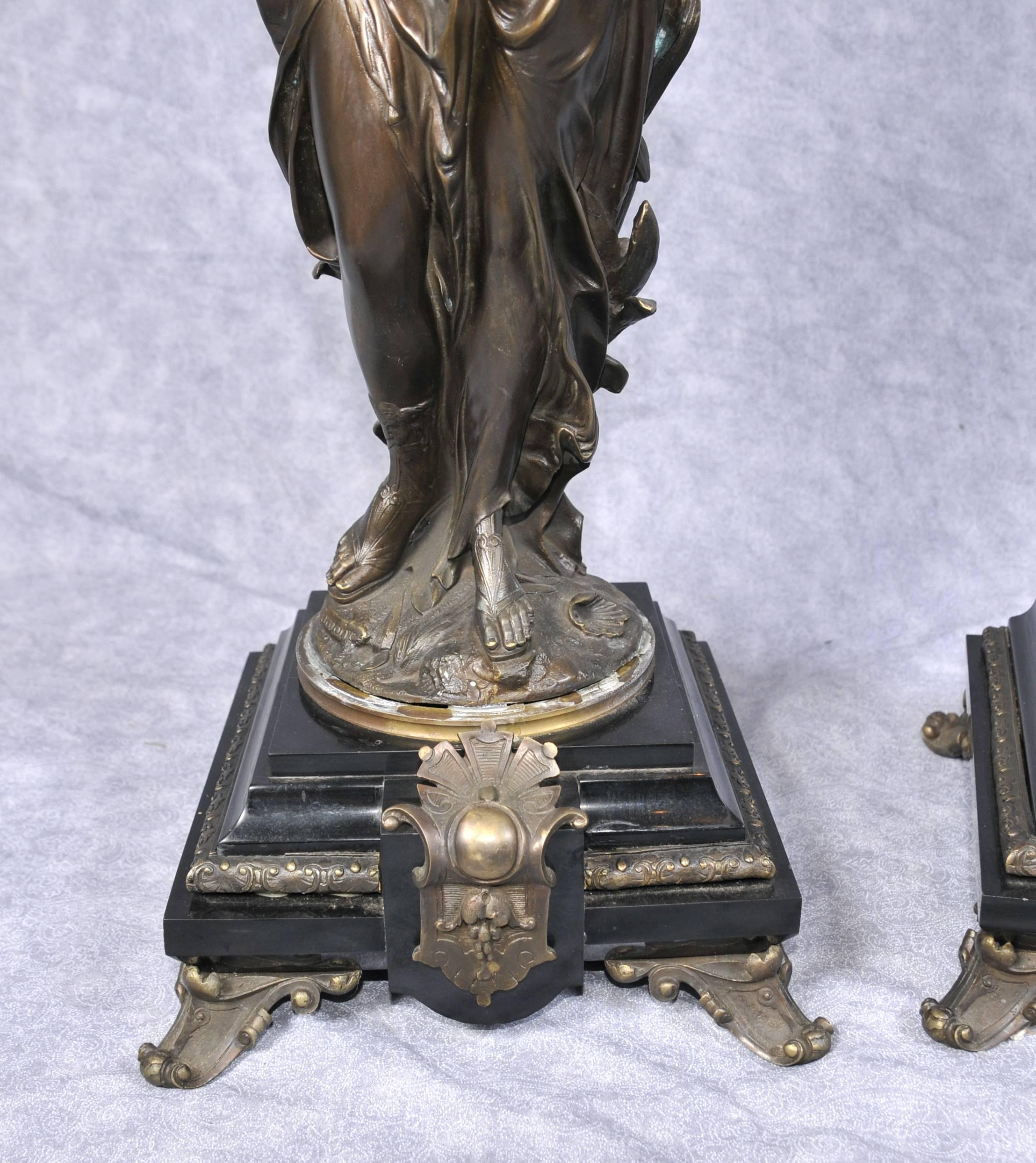 Pair of Bronze Lights, Signed Gregoire Statue Liberty Torcheres For Sale 4