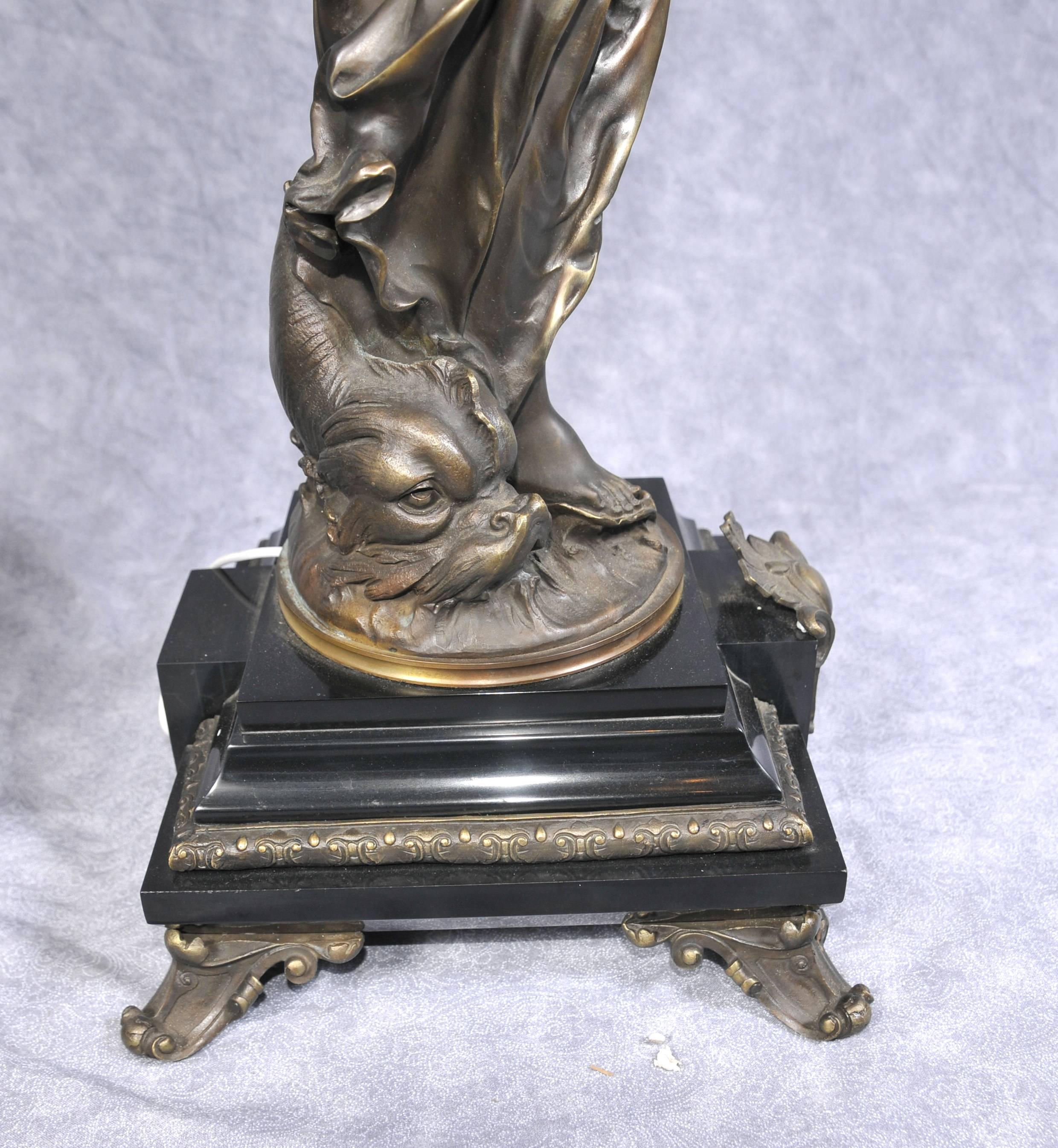 Pair of Bronze Lights, Signed Gregoire Statue Liberty Torcheres For Sale 5