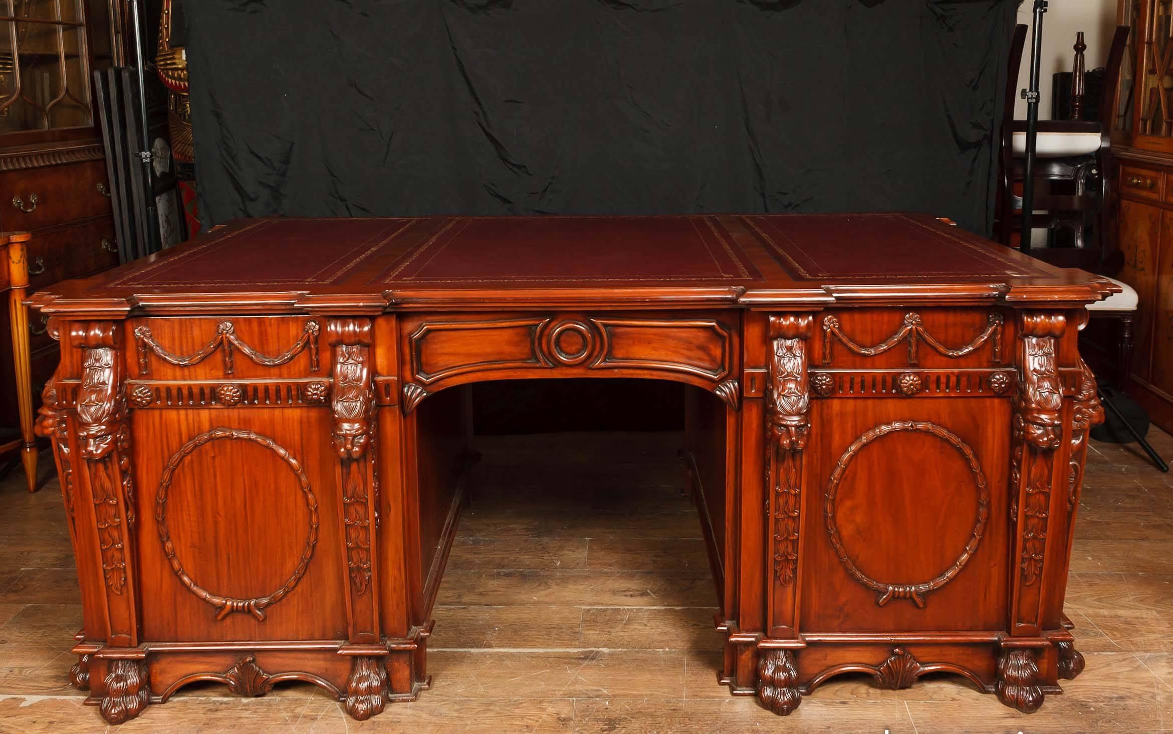 Contemporary Chippendale Style Mahogany Partners Desk Nostell Priory Desks For Sale