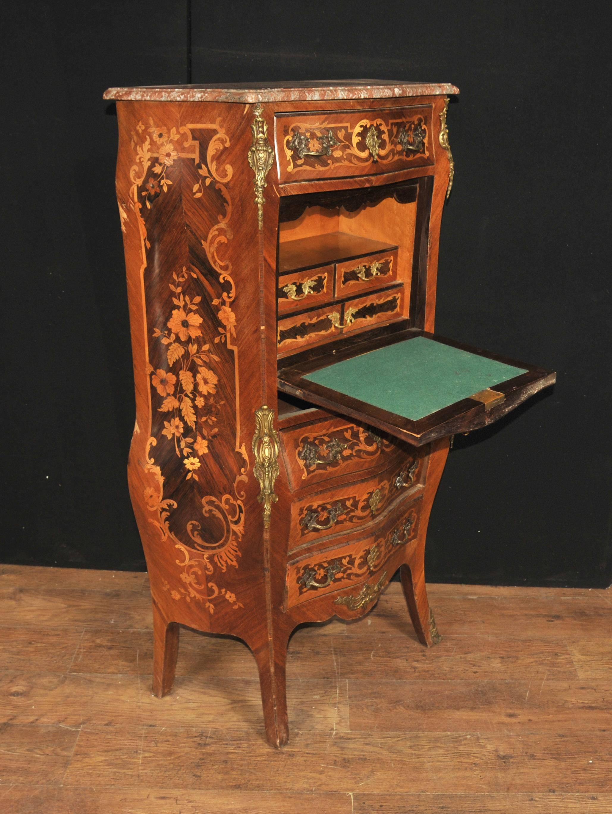 French Antique Escritoire Desk Chest 1900 Inlaid Empire In Good Condition For Sale In Potters Bar, Herts