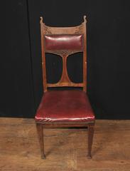 Set Four Antique Art Nouveau Dining Chairs 1890 Arts and Craft Oak Carved