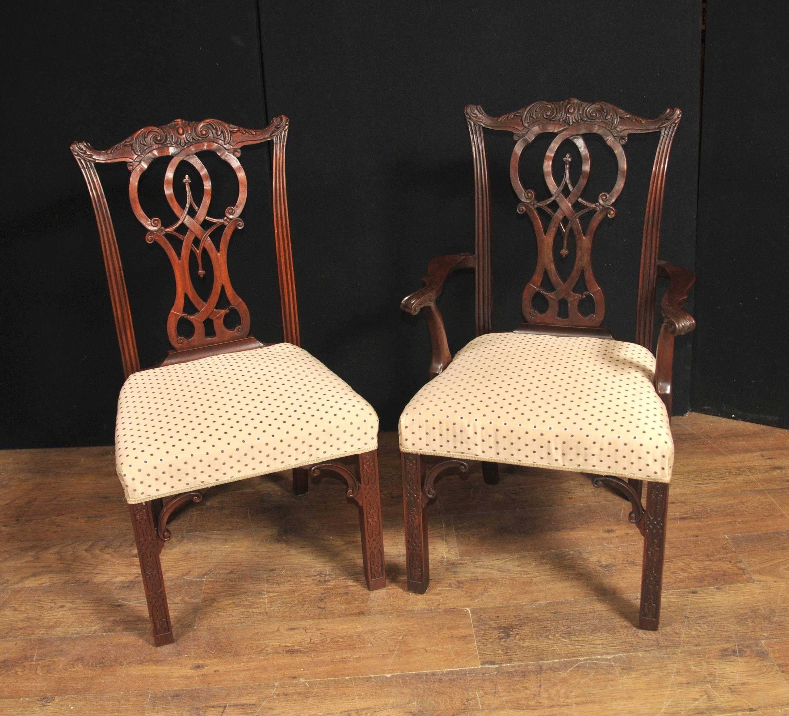 Set Ten Mahogany Chippendale Style Dining Chairs English Furniture For Sale 2