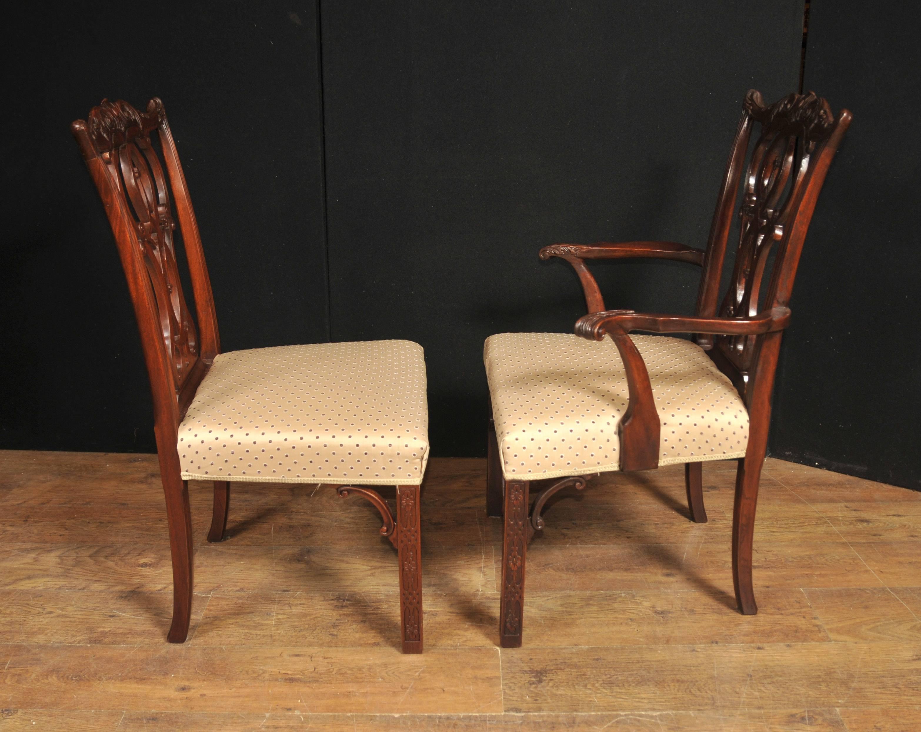 Set Ten Mahogany Chippendale Style Dining Chairs English Furniture For Sale 4