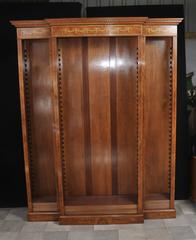 English Walnut Breakfront Bookcase Sheraton Regency Style, 1990s