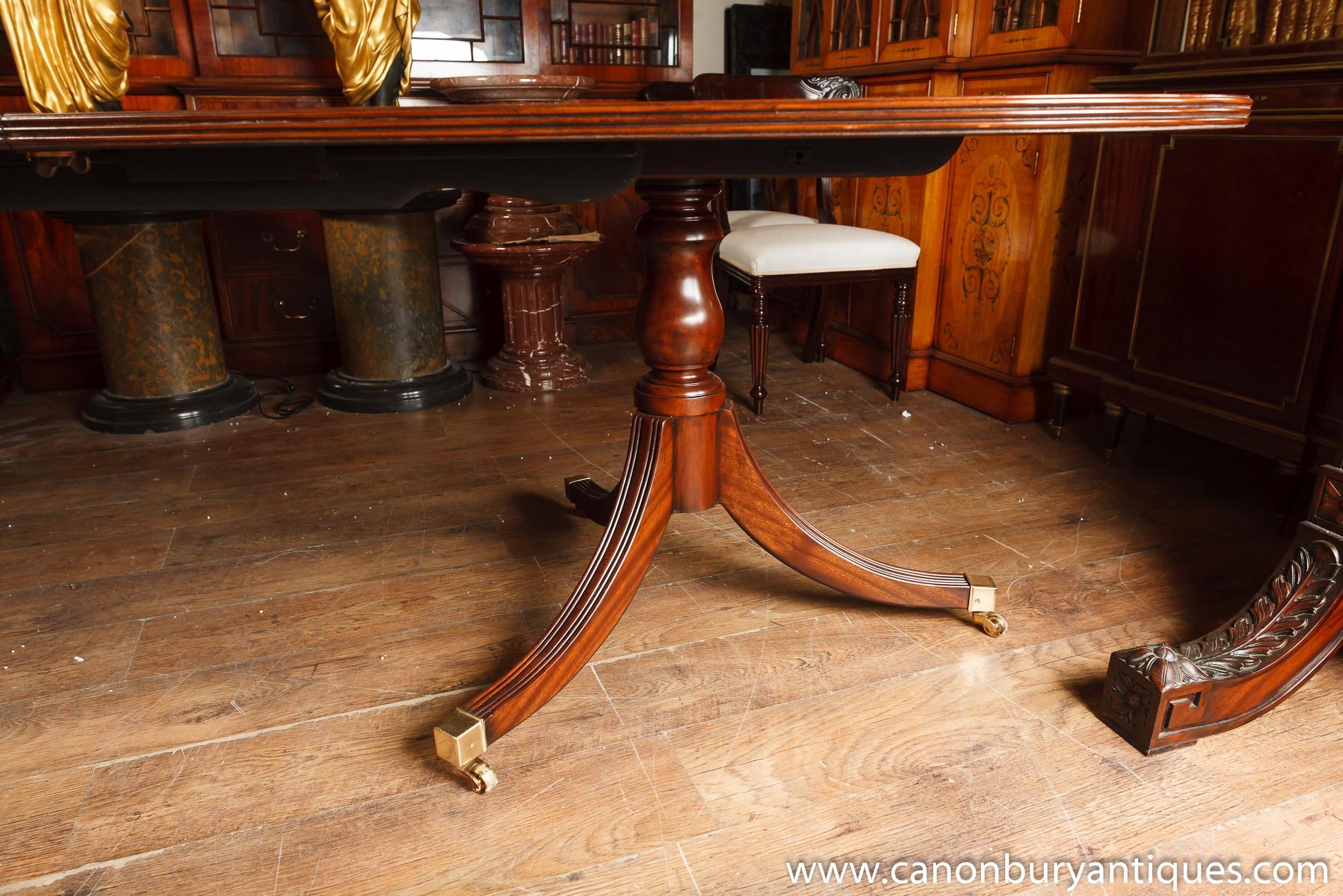 Regency Pedestal Dining Table, Two Pedestals Mahogany Satinwood Trim For Sale 5